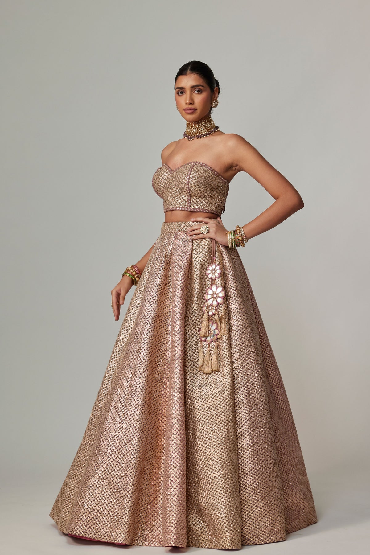 Deep Beige Multicolor Lehenga Set