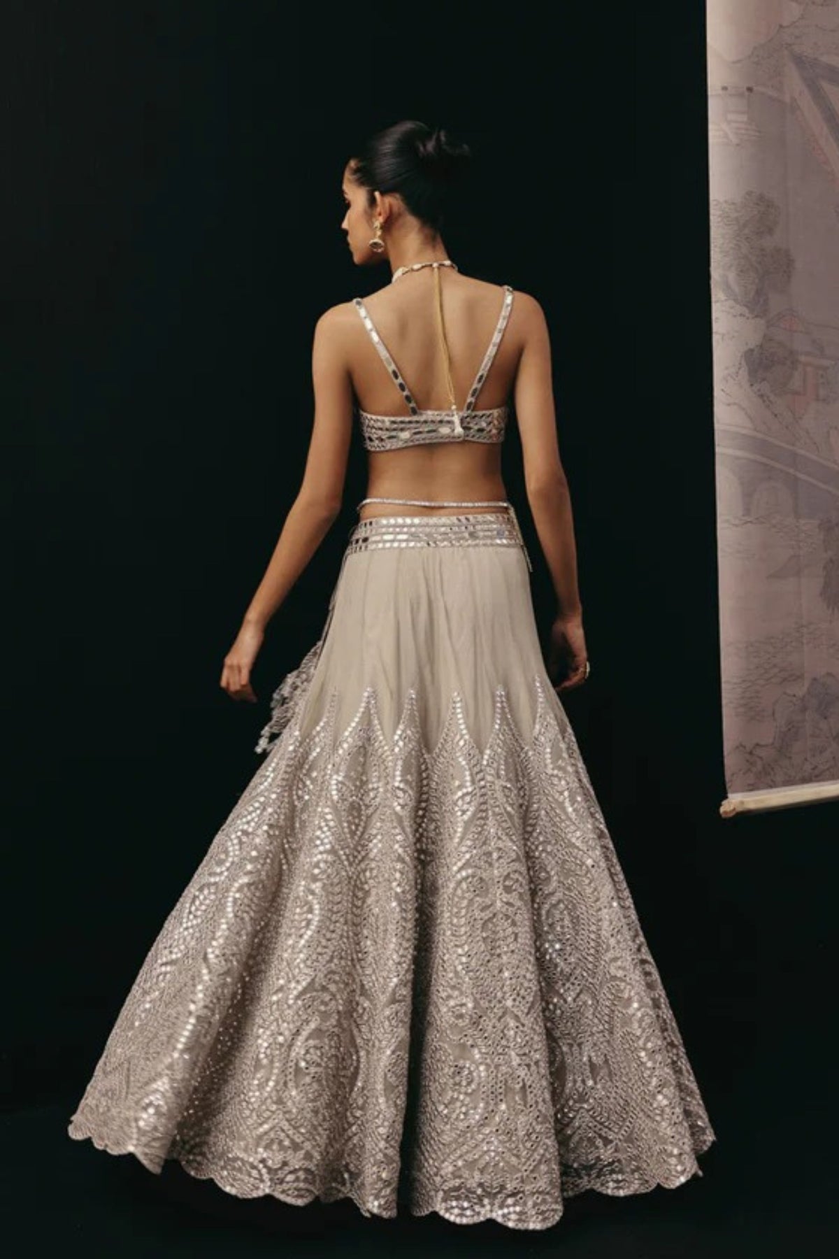 Silver Zari Mirrorwork Lehenga Set