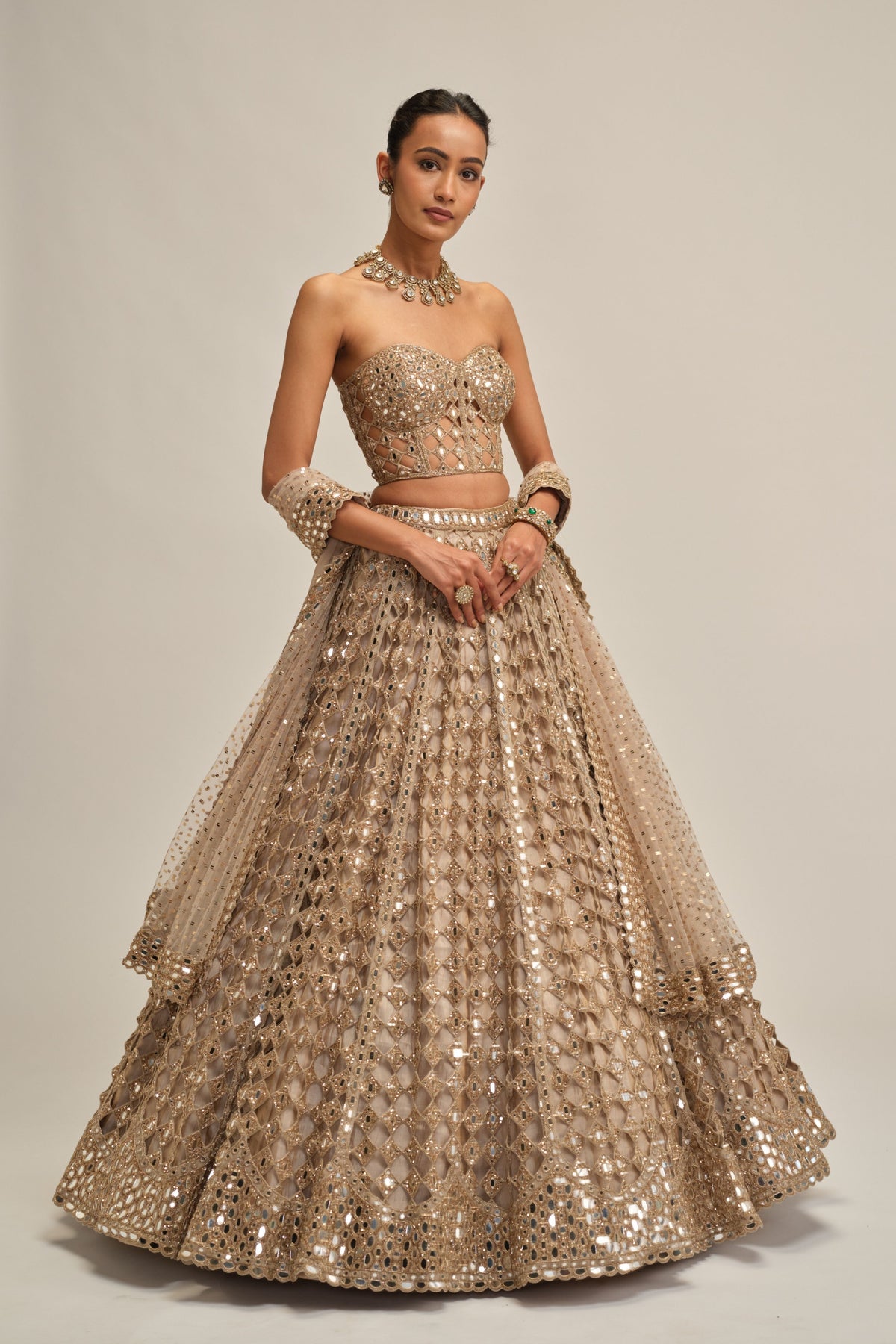 Light Beige Mirror Lehenga Set
