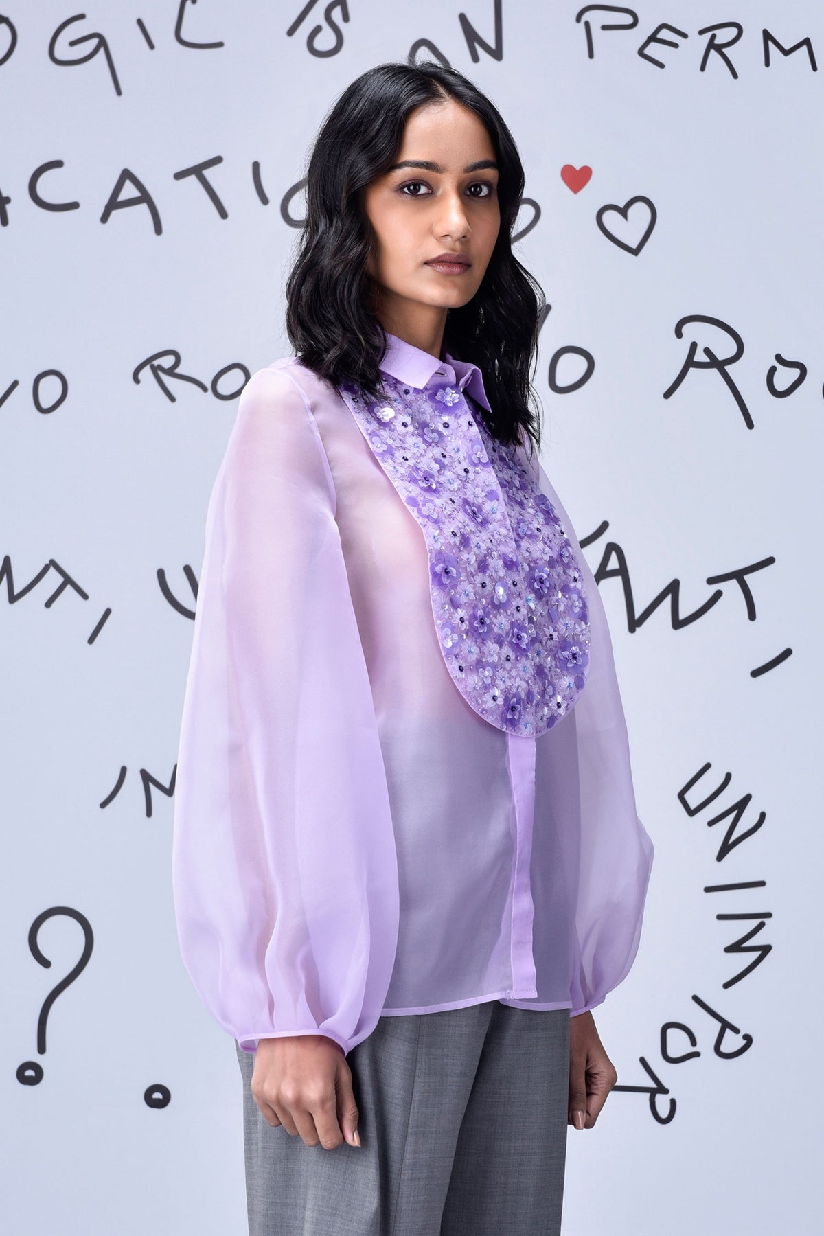 3D Sequence Collar Top Lavender