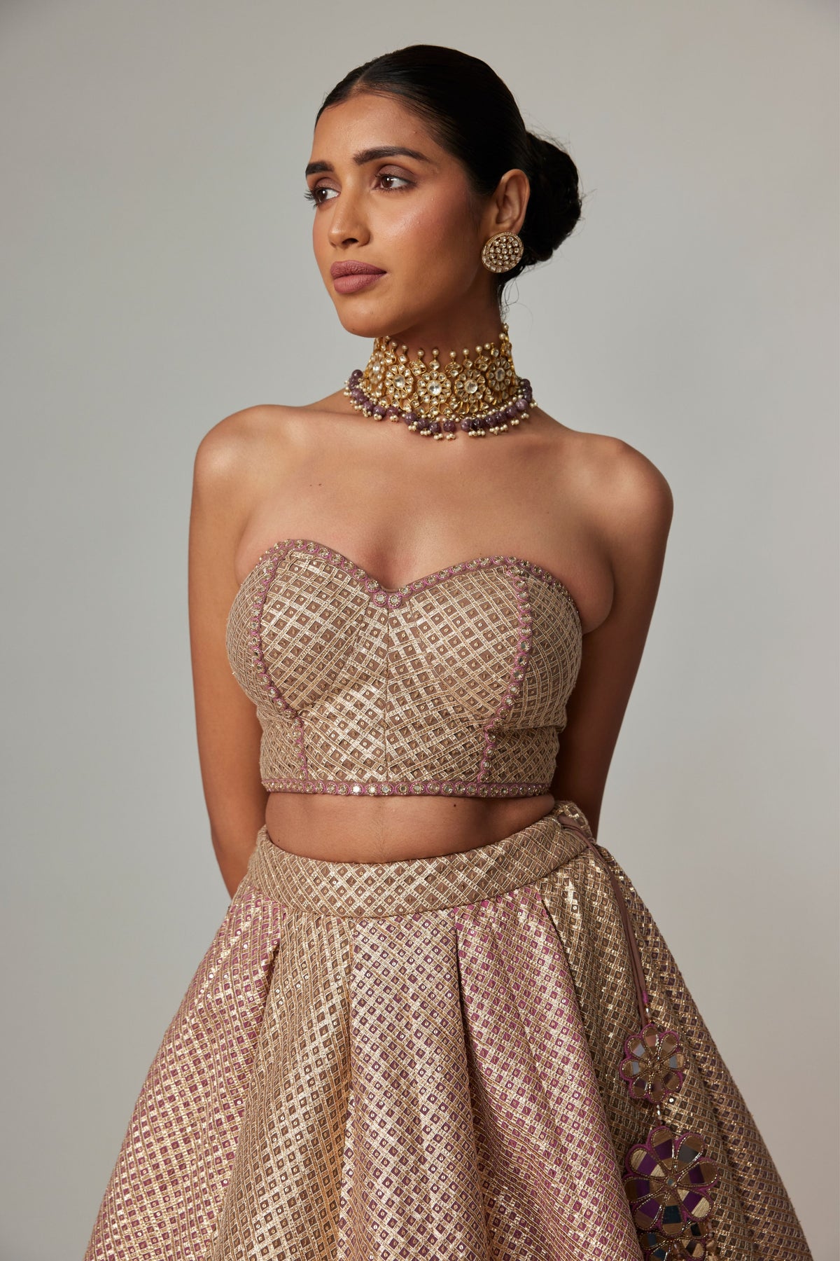 Deep Beige Multicolor Lehenga Set