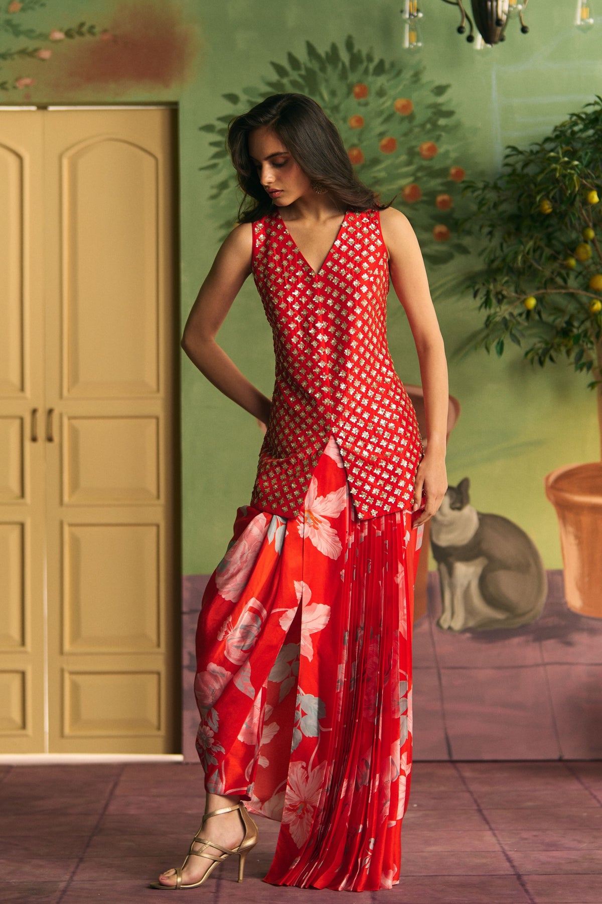 Crimson Garden Skirt Set