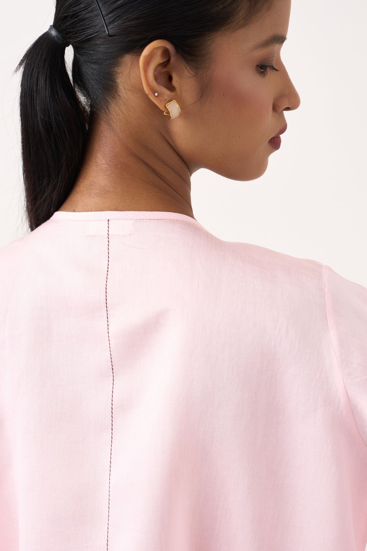 Wide Sleeve Gathered Neck Top