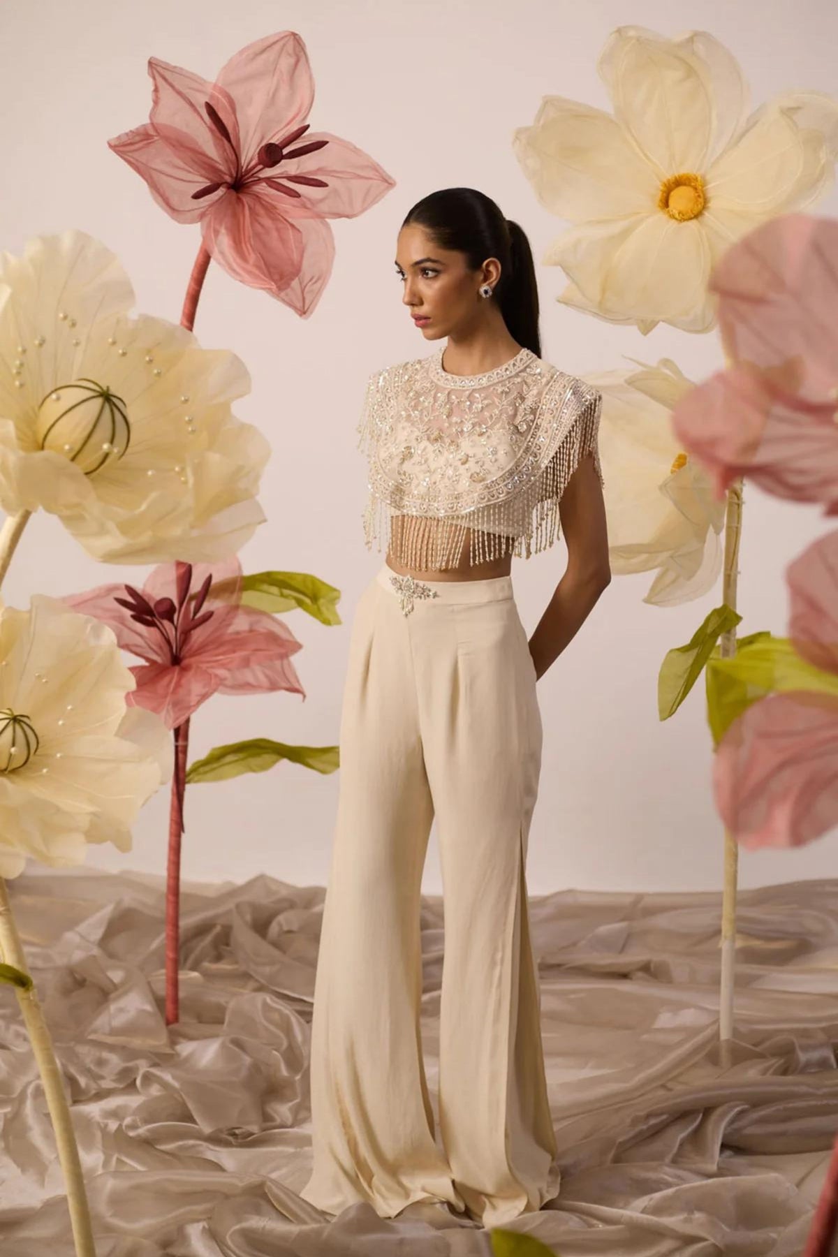 Ivory Bustier And Cepe With Pants