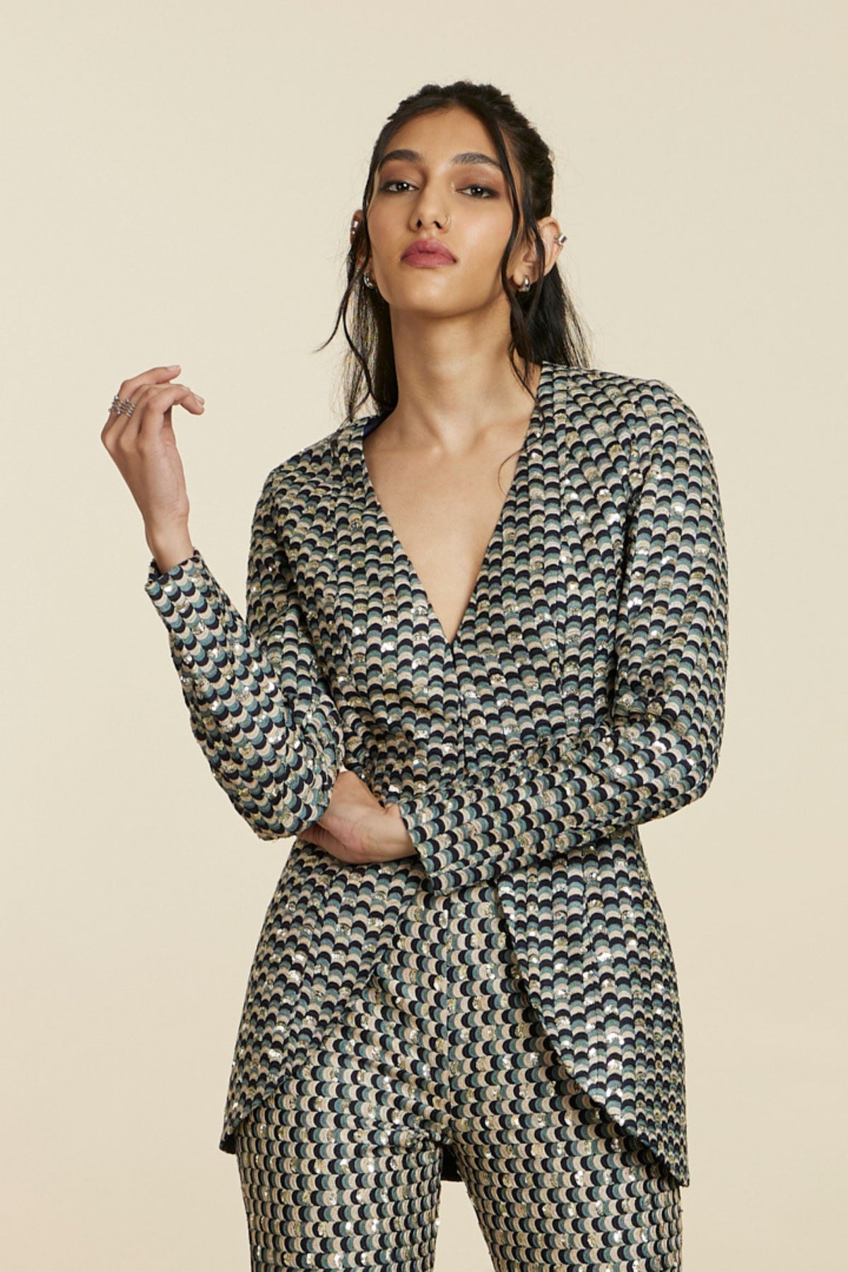 Blue Cutout Blazer With Pants