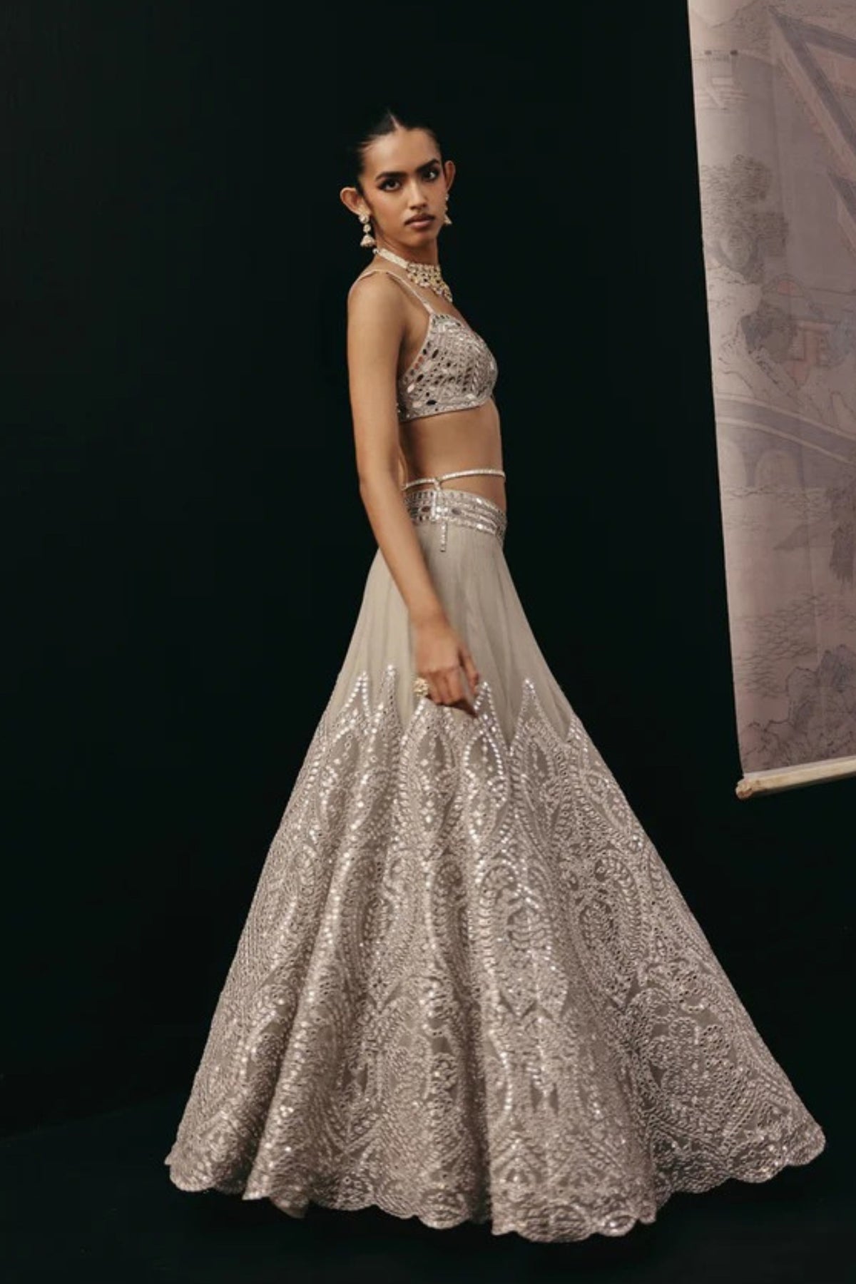 Silver Zari Mirrorwork Lehenga Set