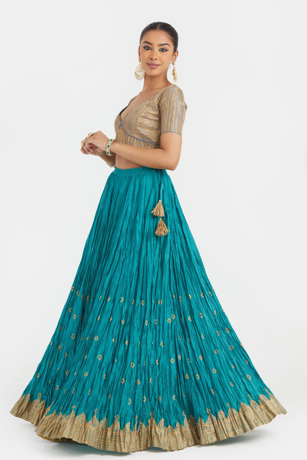 Blue Chanderi Lehenga Set