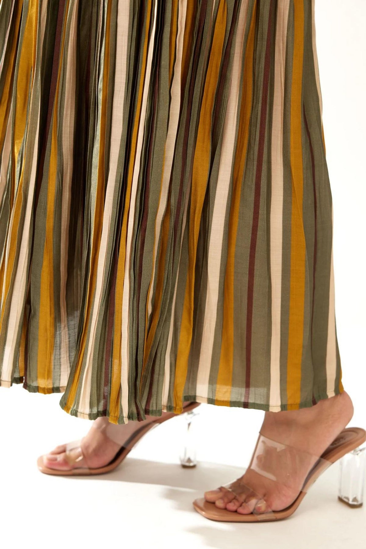 Mustard And Olive Stripe Skirt