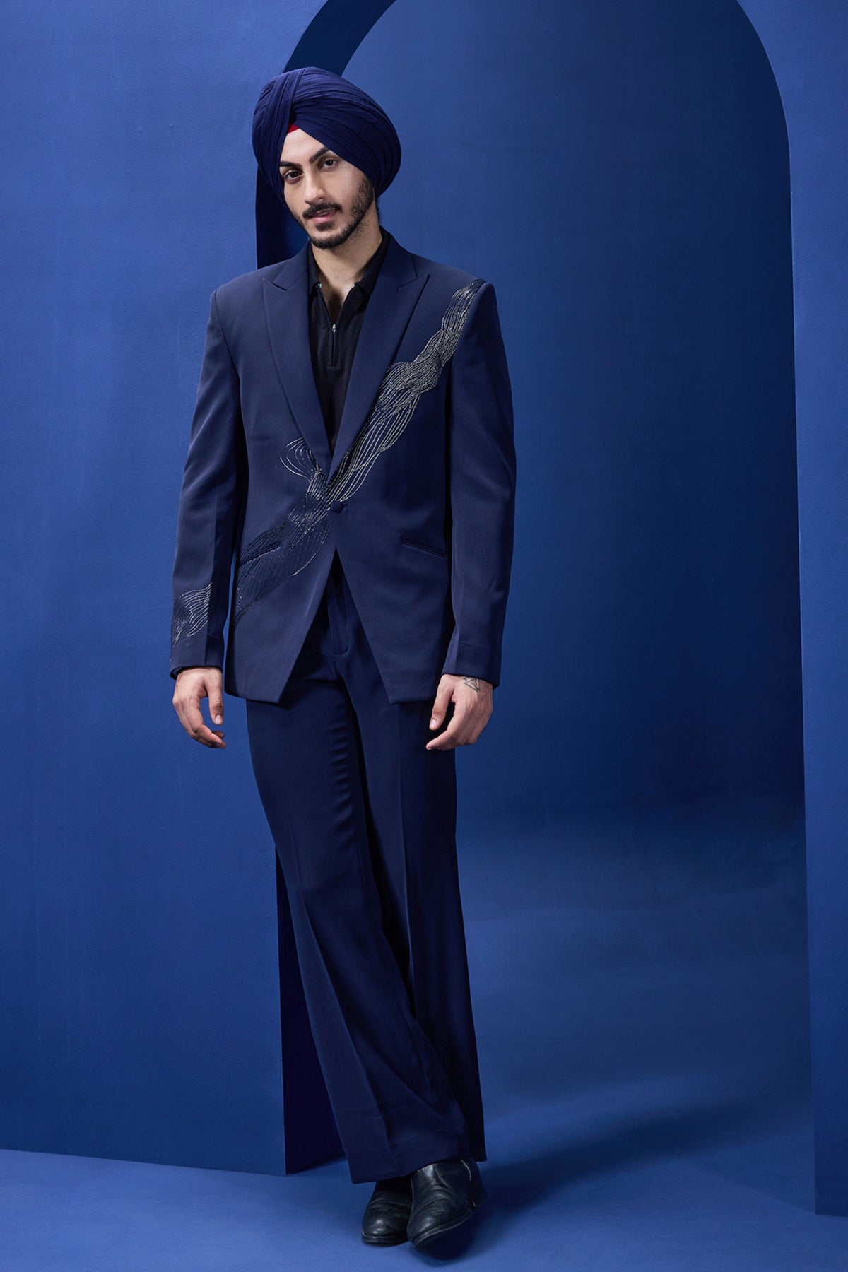 Navy Zari Blazer Set