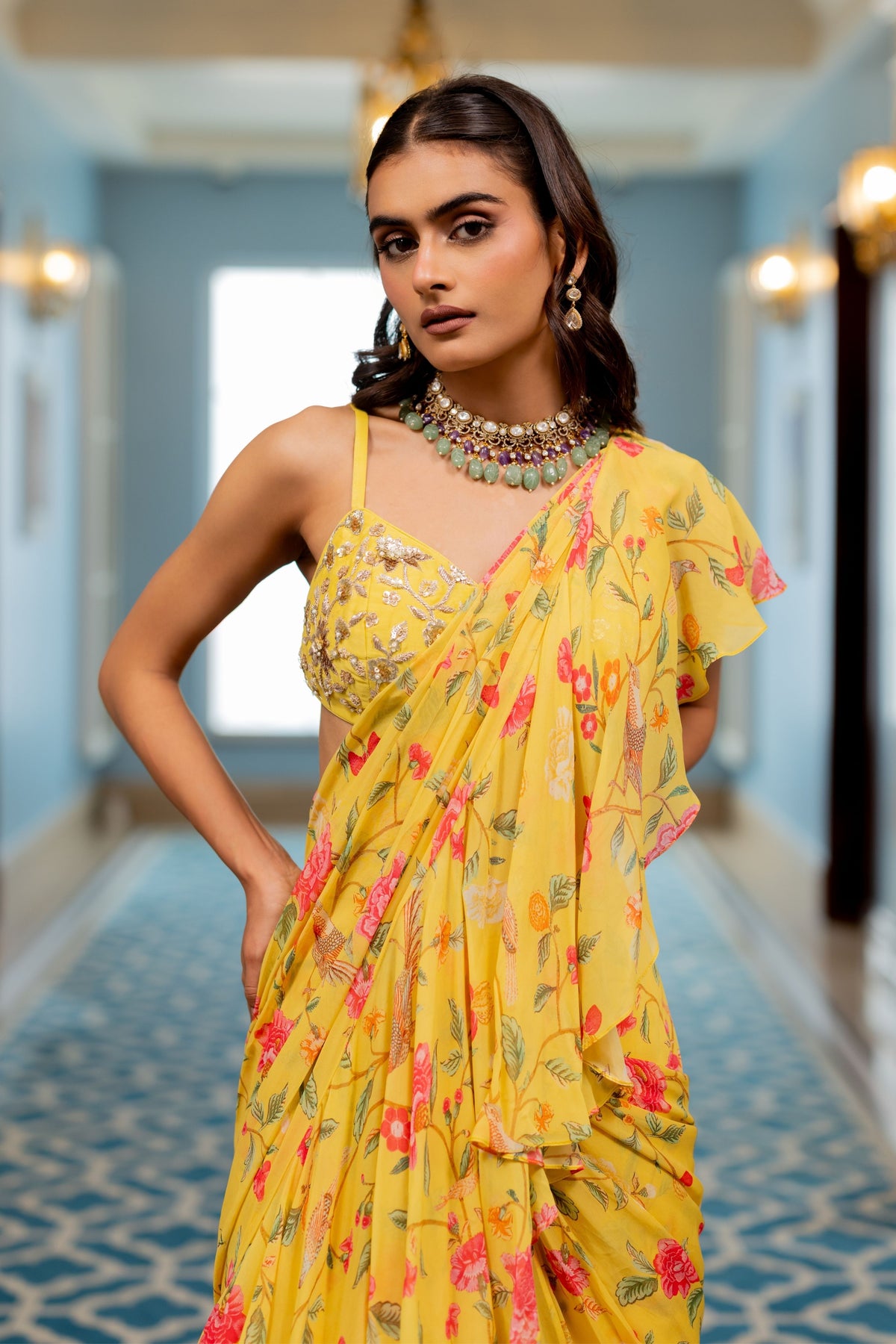 Sayuri Yellow Drape Saree Set