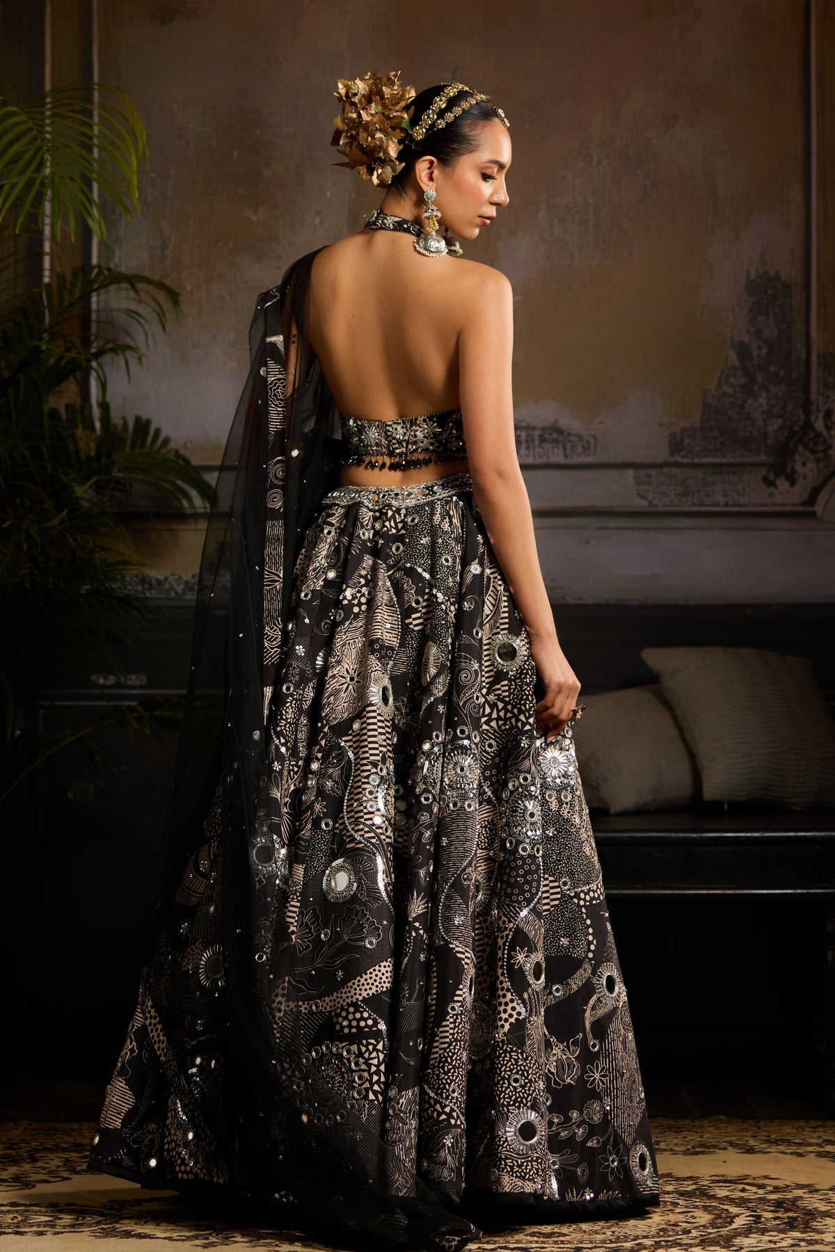 Black Print Highlighted Lehenga Set
