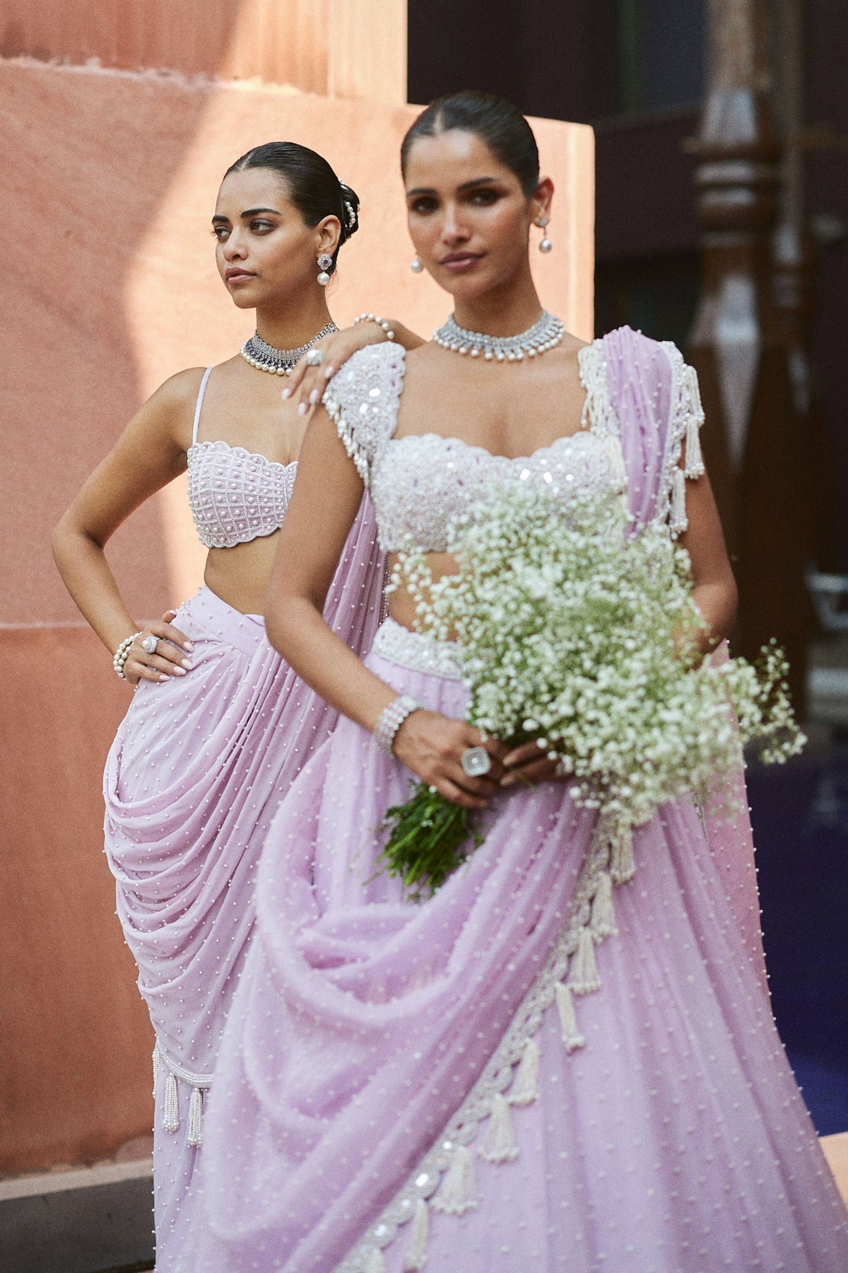 Lavender Mirror and Pearl Lehenga Set