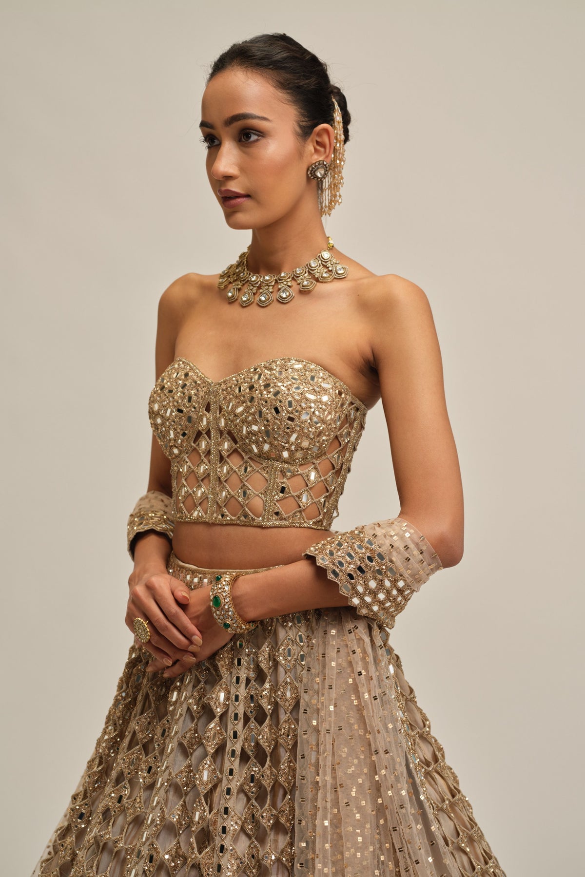 Light Beige Mirror Lehenga Set