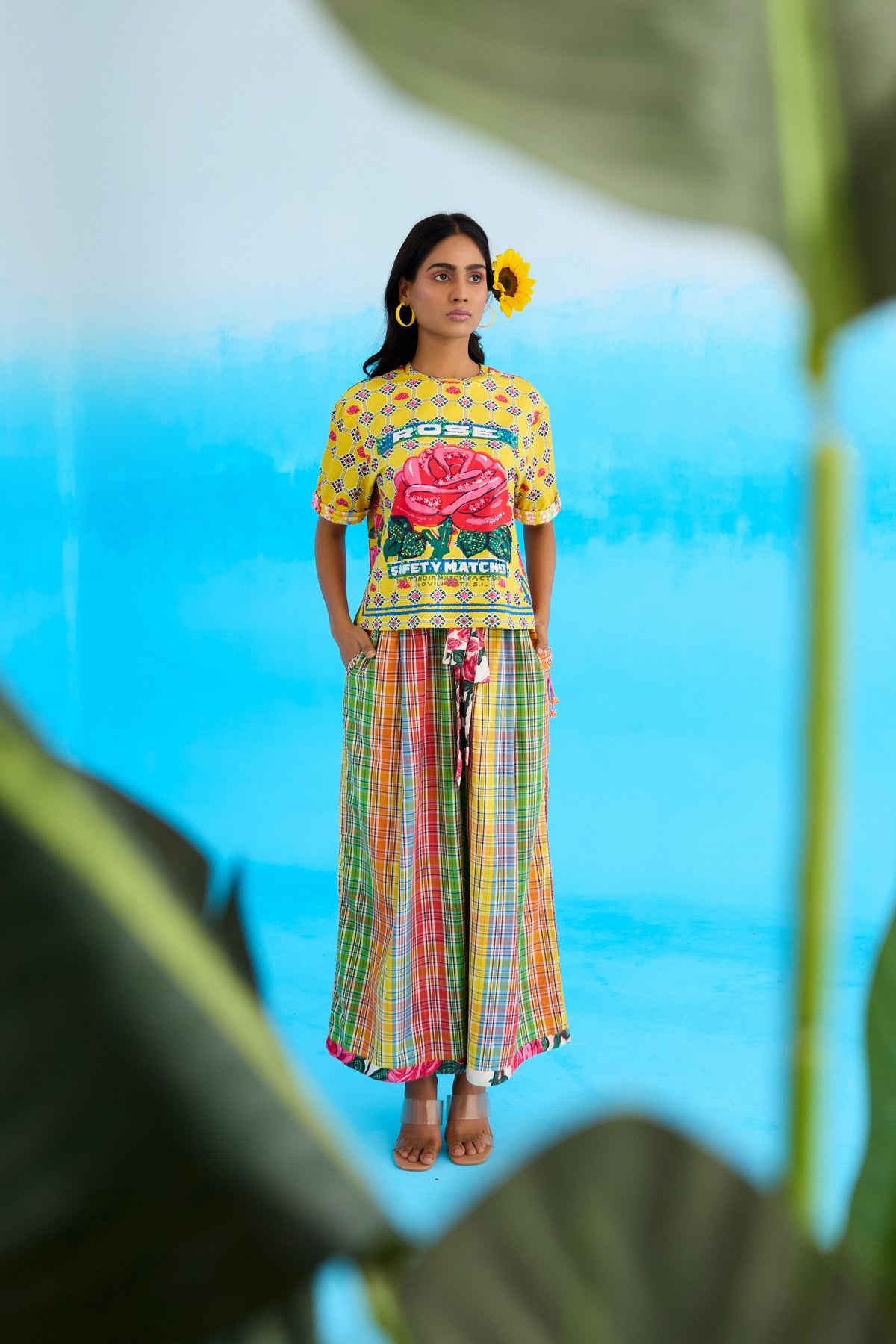 Yellow Madras Checks Wide Leg Pants