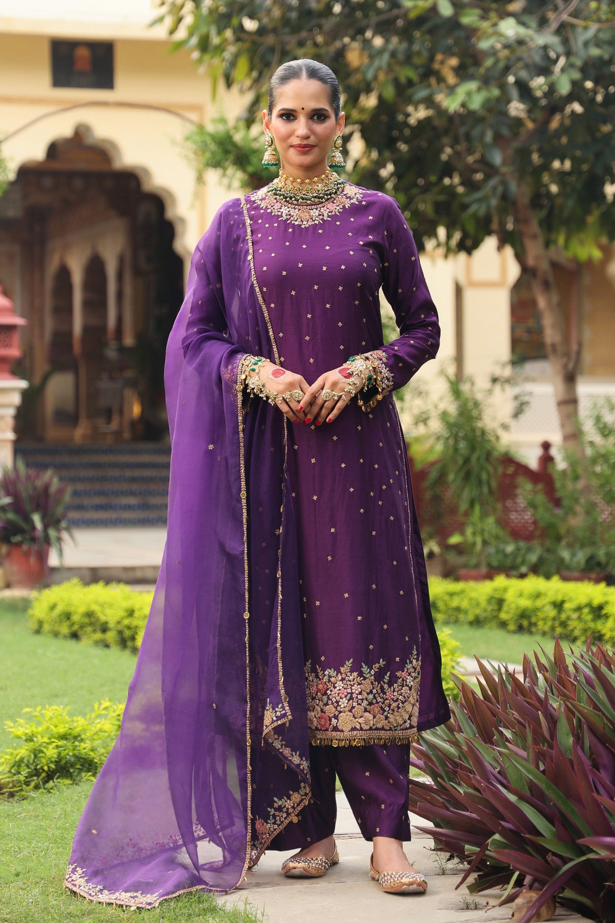 Ahista Purple Applique Kurta Set