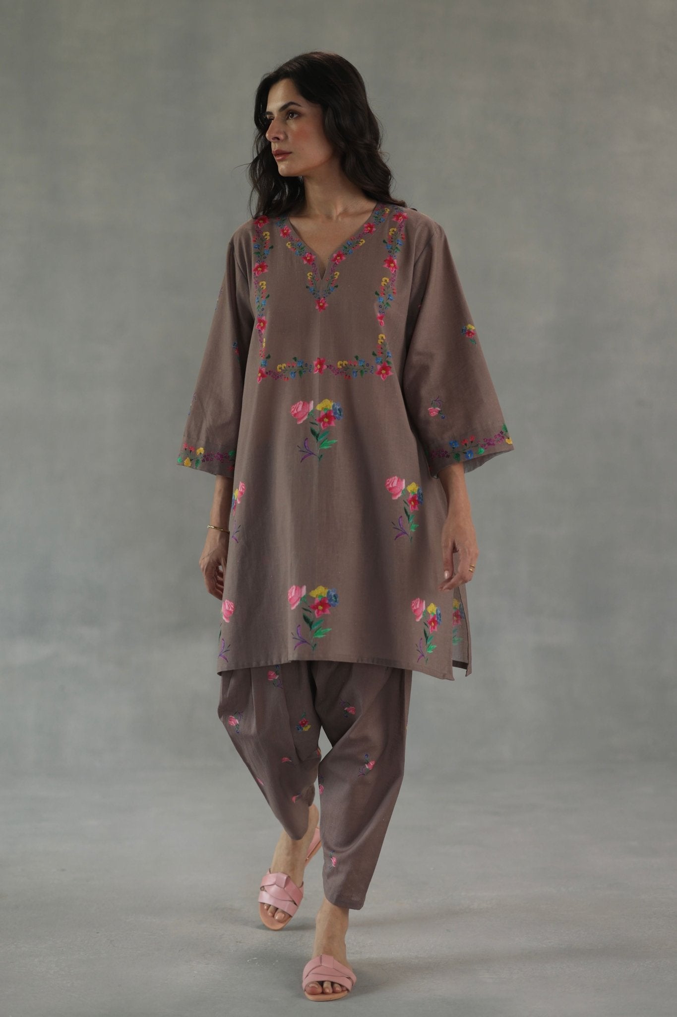 Cocoa Jardin Tunic Set - Roza Pret - Elahe
