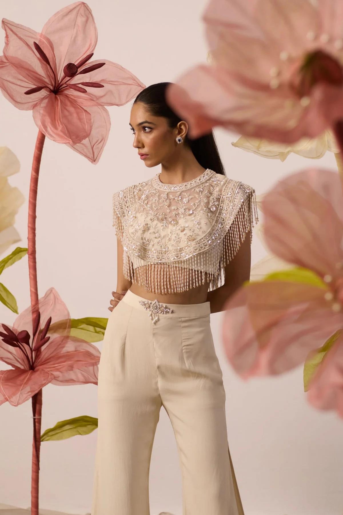 Ivory Bustier And Cepe With Pants