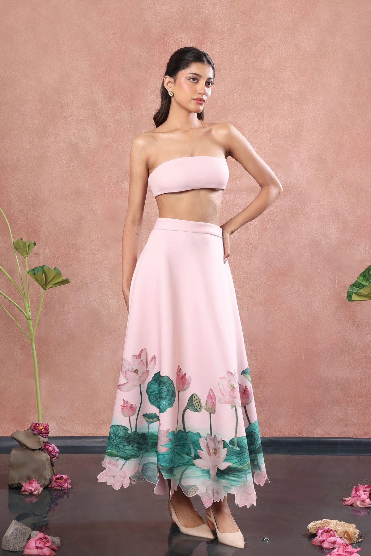 Blush Printed Skirt With Top