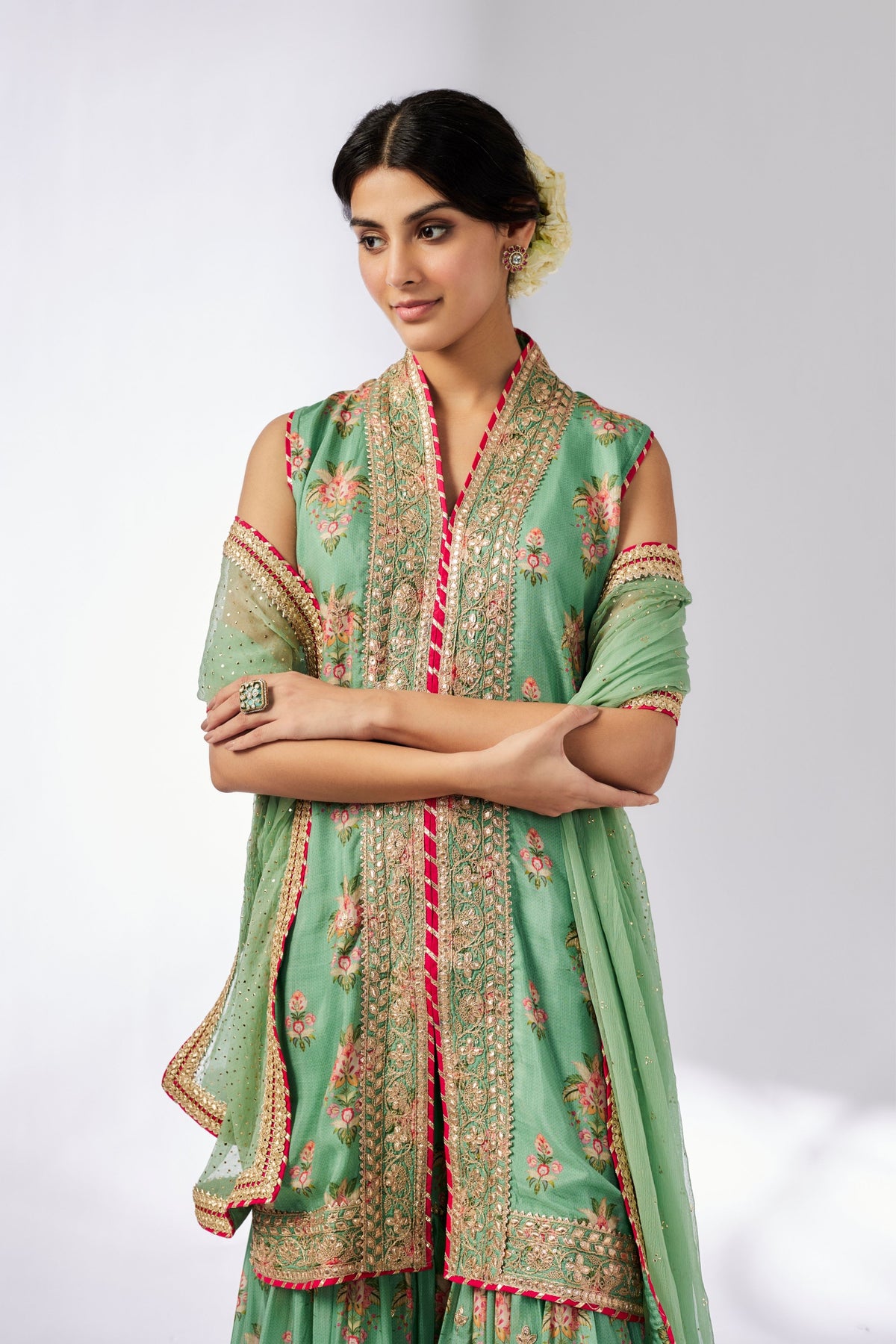 Mint Dhriti Sleeveless Sharara Set