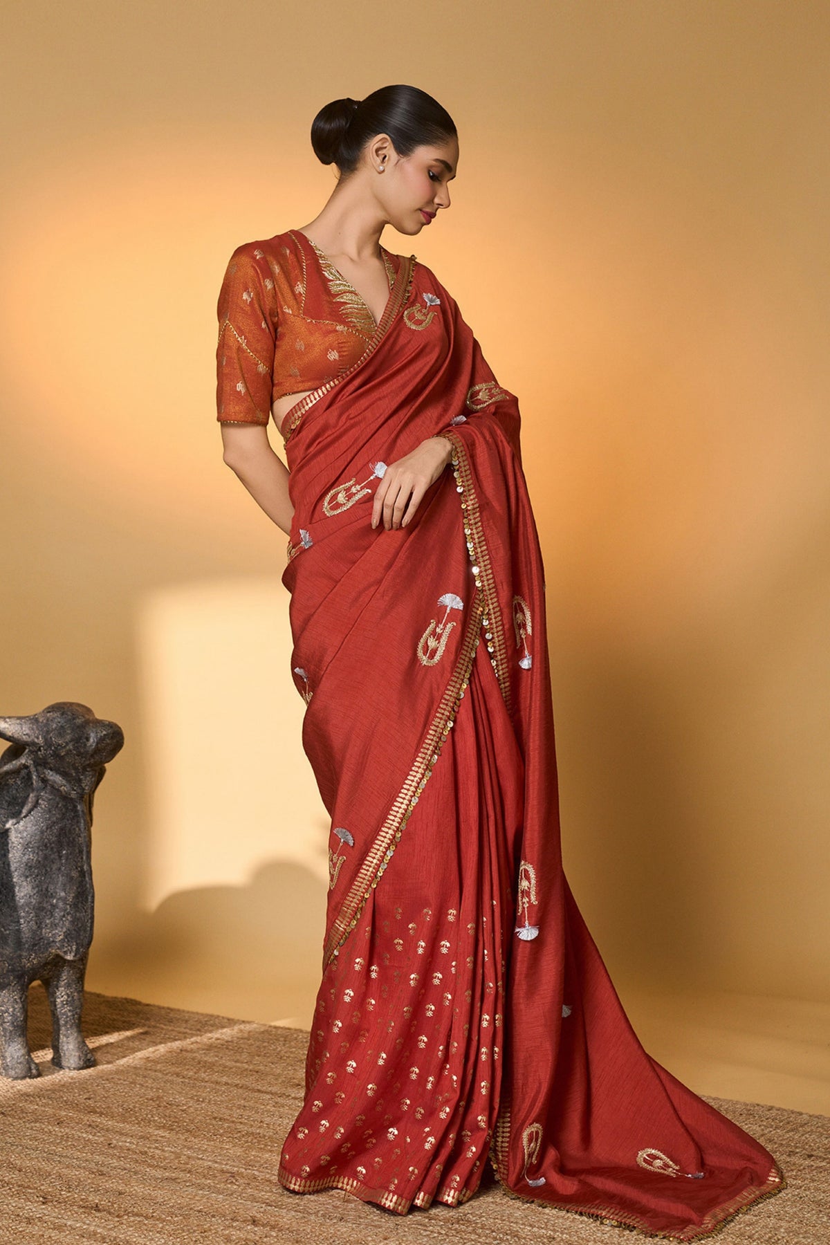 Rust Coastal Crescent Saree