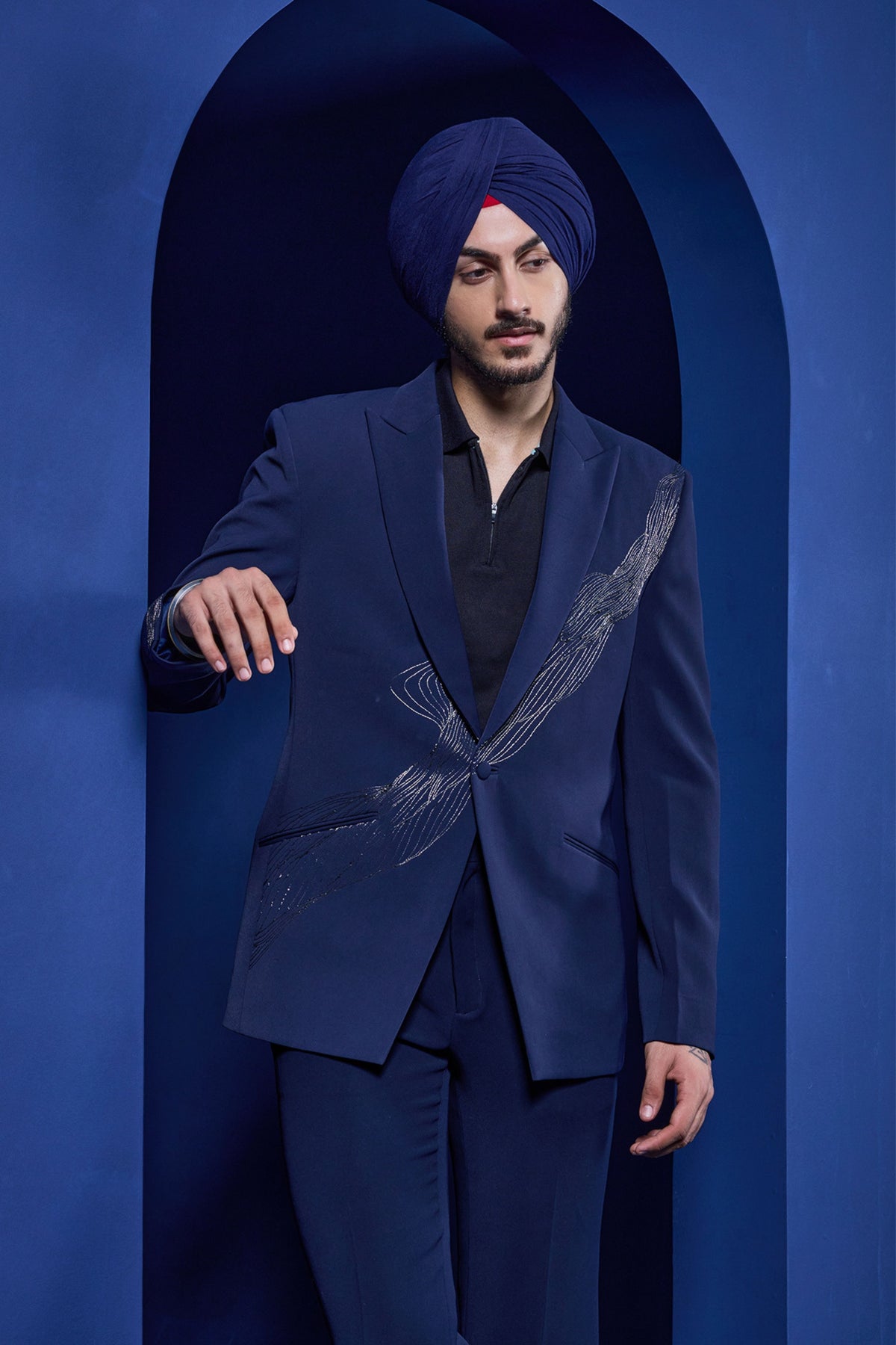 Navy Zari Blazer Set