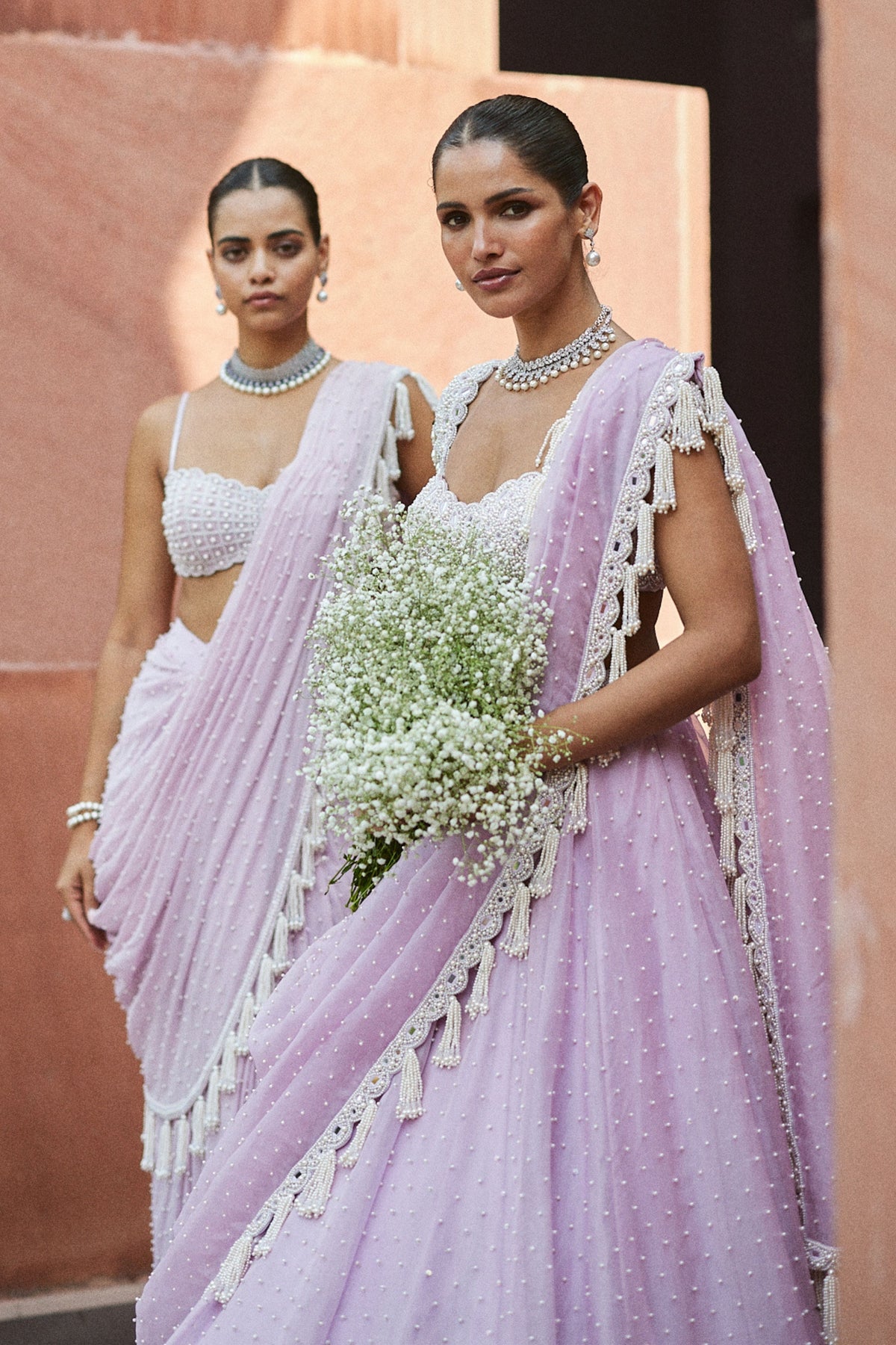 Lavender Draped Saree Set