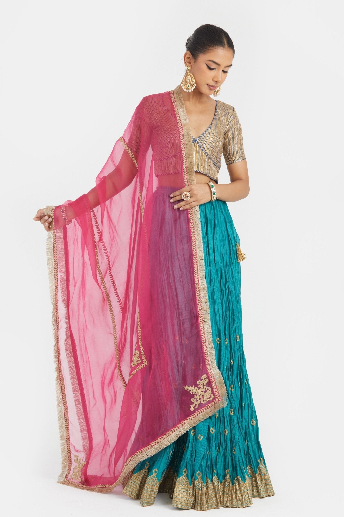 Blue Chanderi Lehenga Set - Kora - Elahe