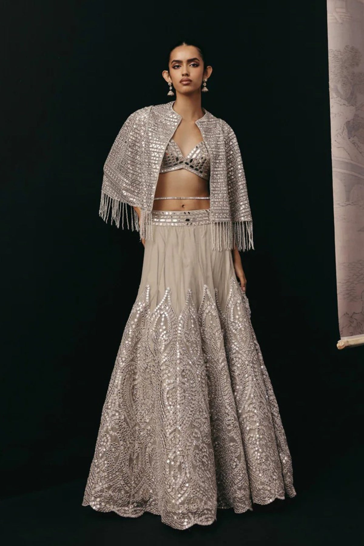 Silver Zari Mirrorwork Lehenga Set