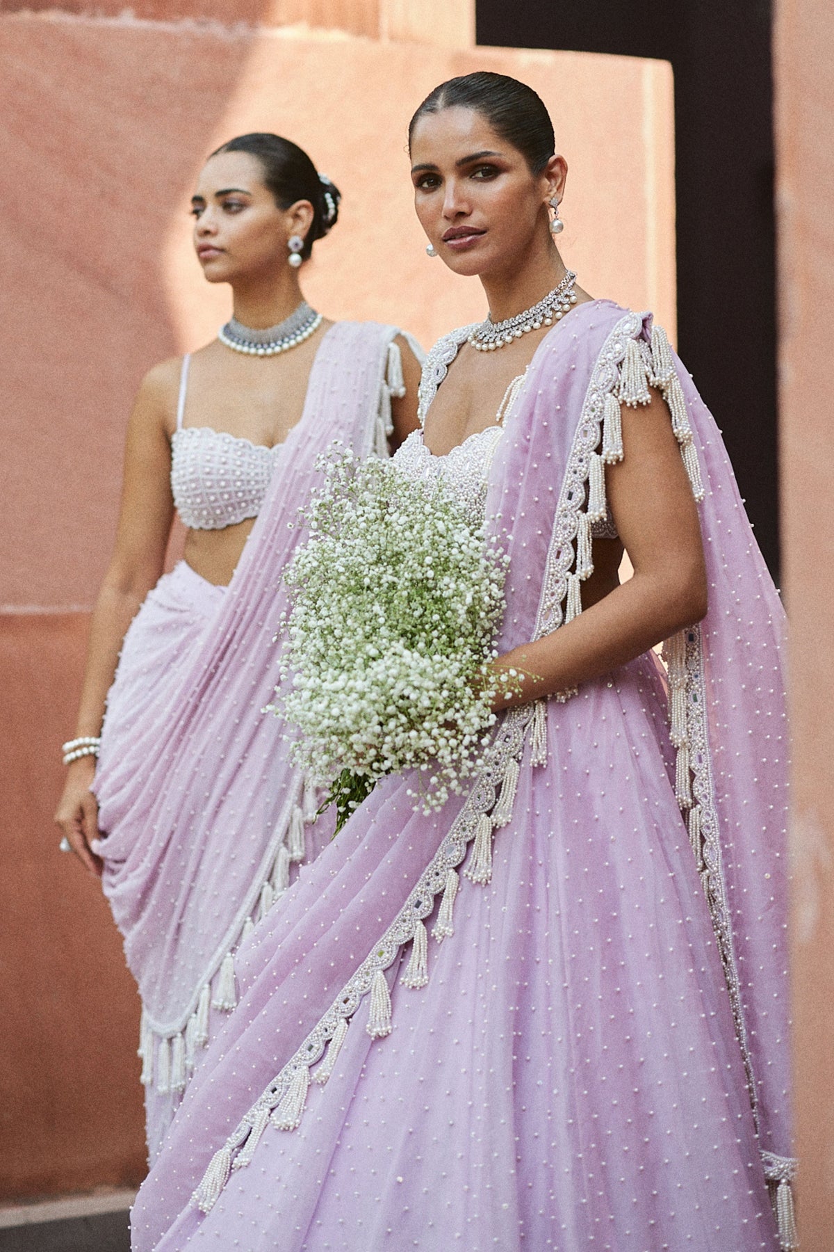 Lavender Draped Saree Set