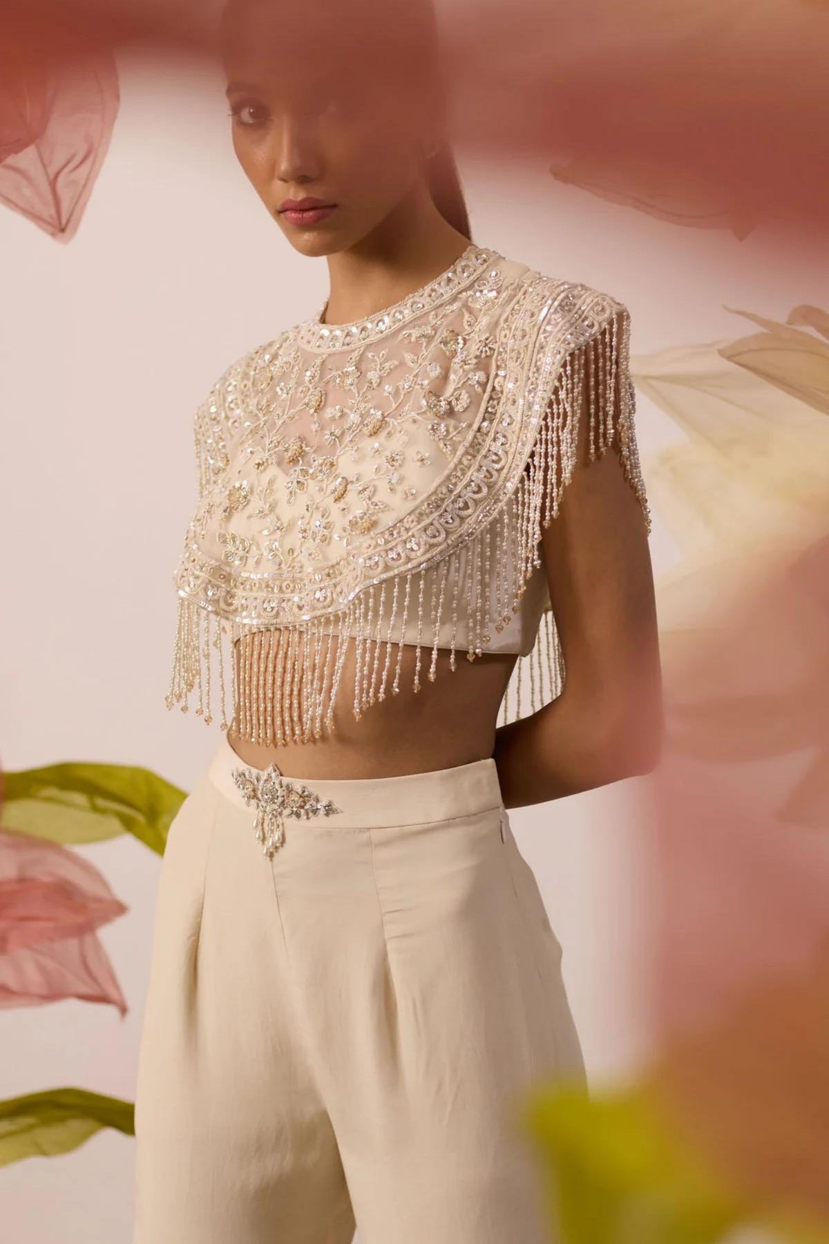 Ivory Bustier And Cepe With Pants