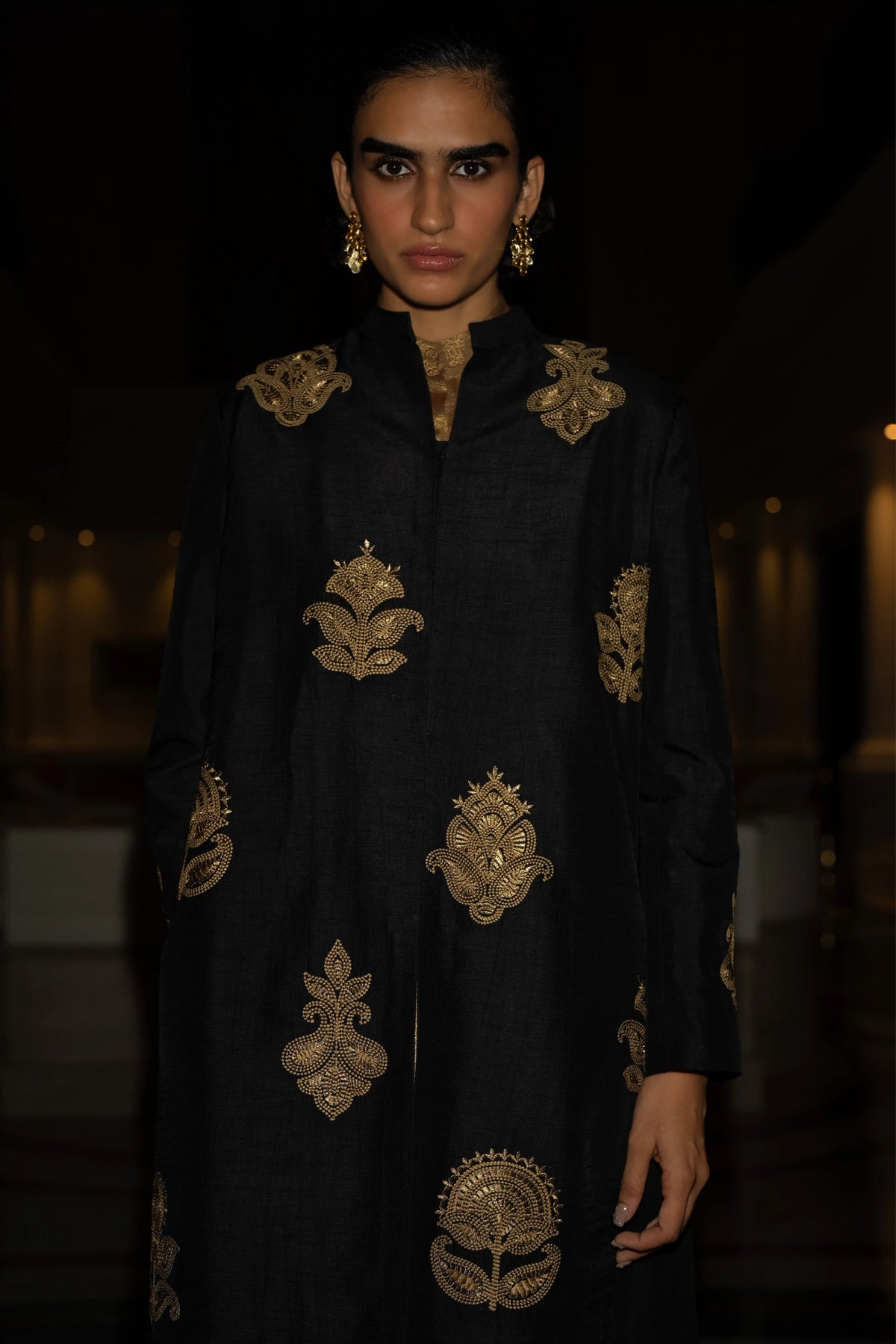 Embroidered Textured Jacket Set