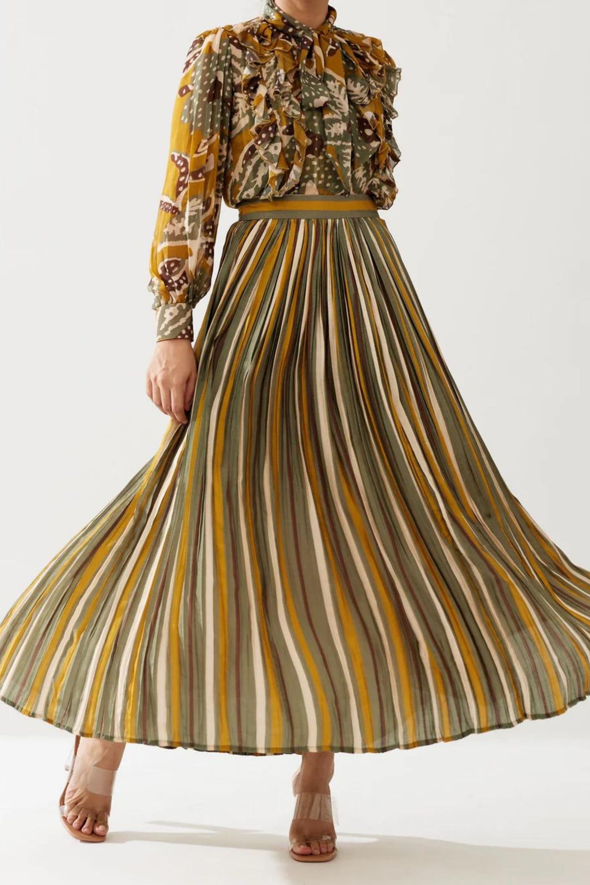 Mustard And Olive Stripe Skirt