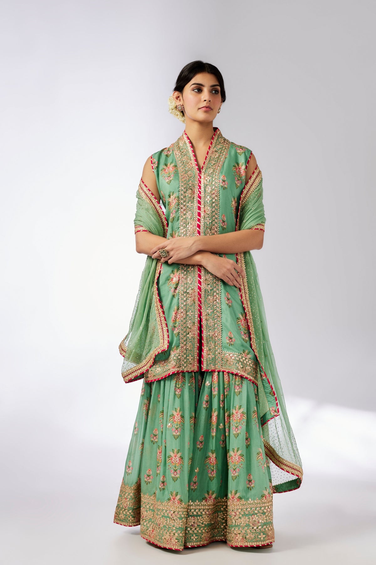 Mint Dhriti Sleeveless Sharara Set