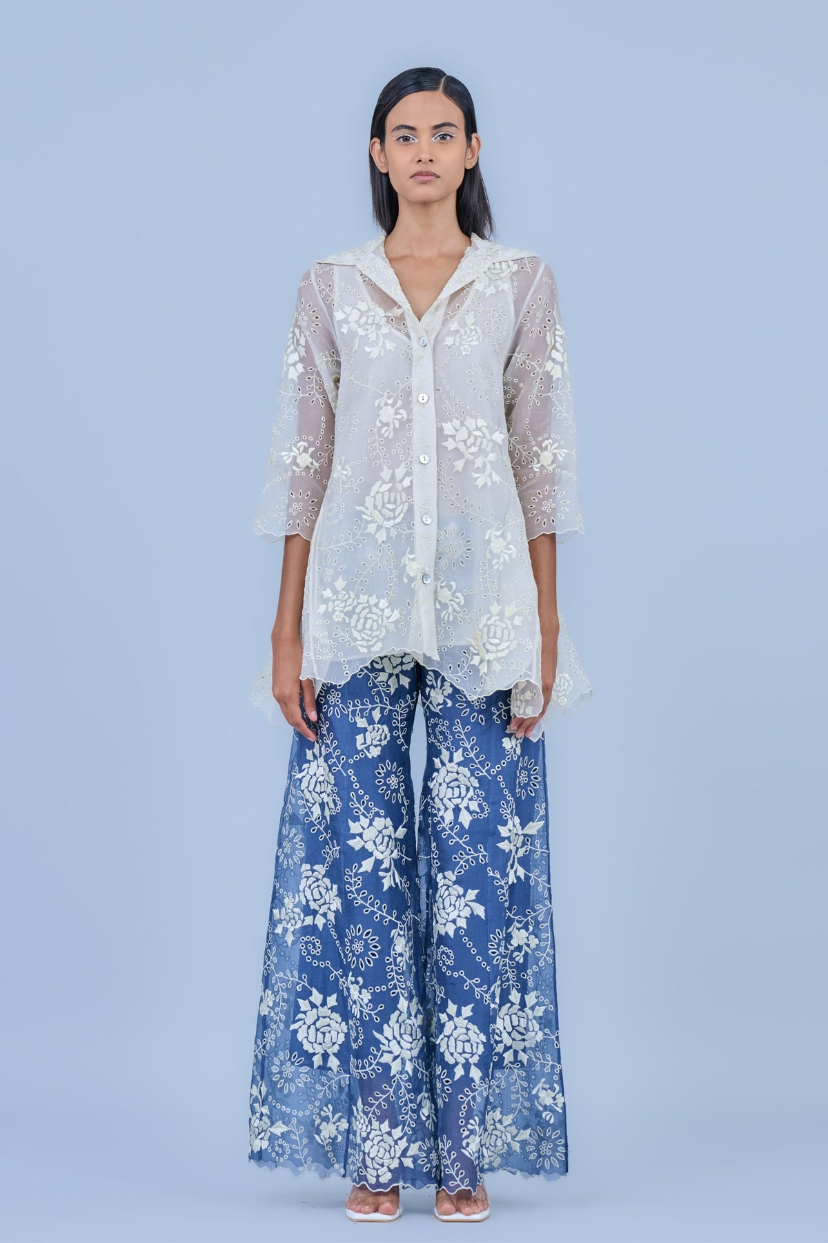 Space Blue Threadwork Palazzos