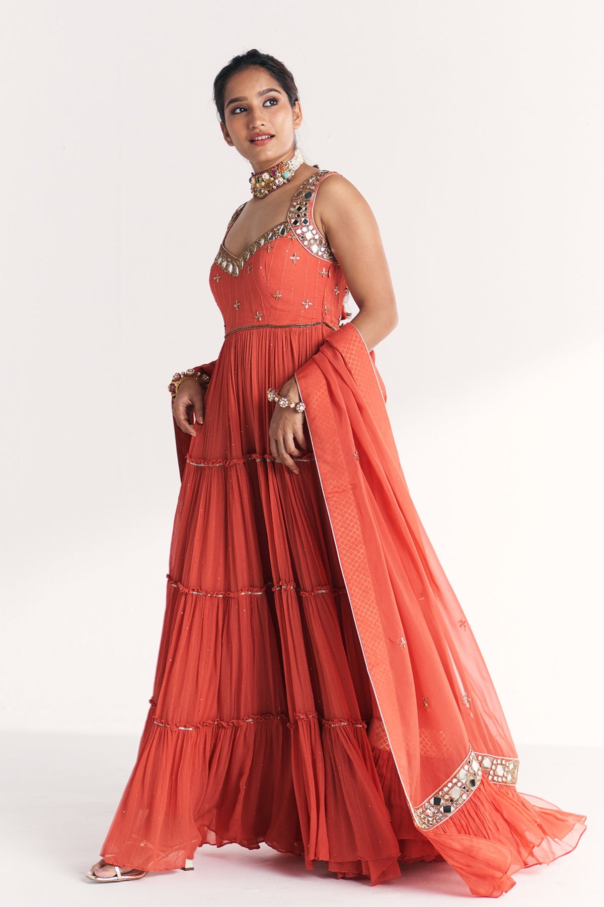 Safar Tangerine Anarkali