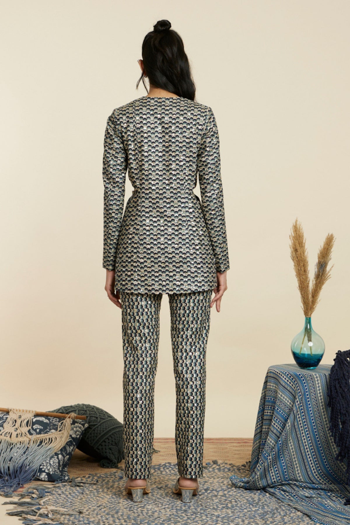 Blue Cutout Blazer With Pants
