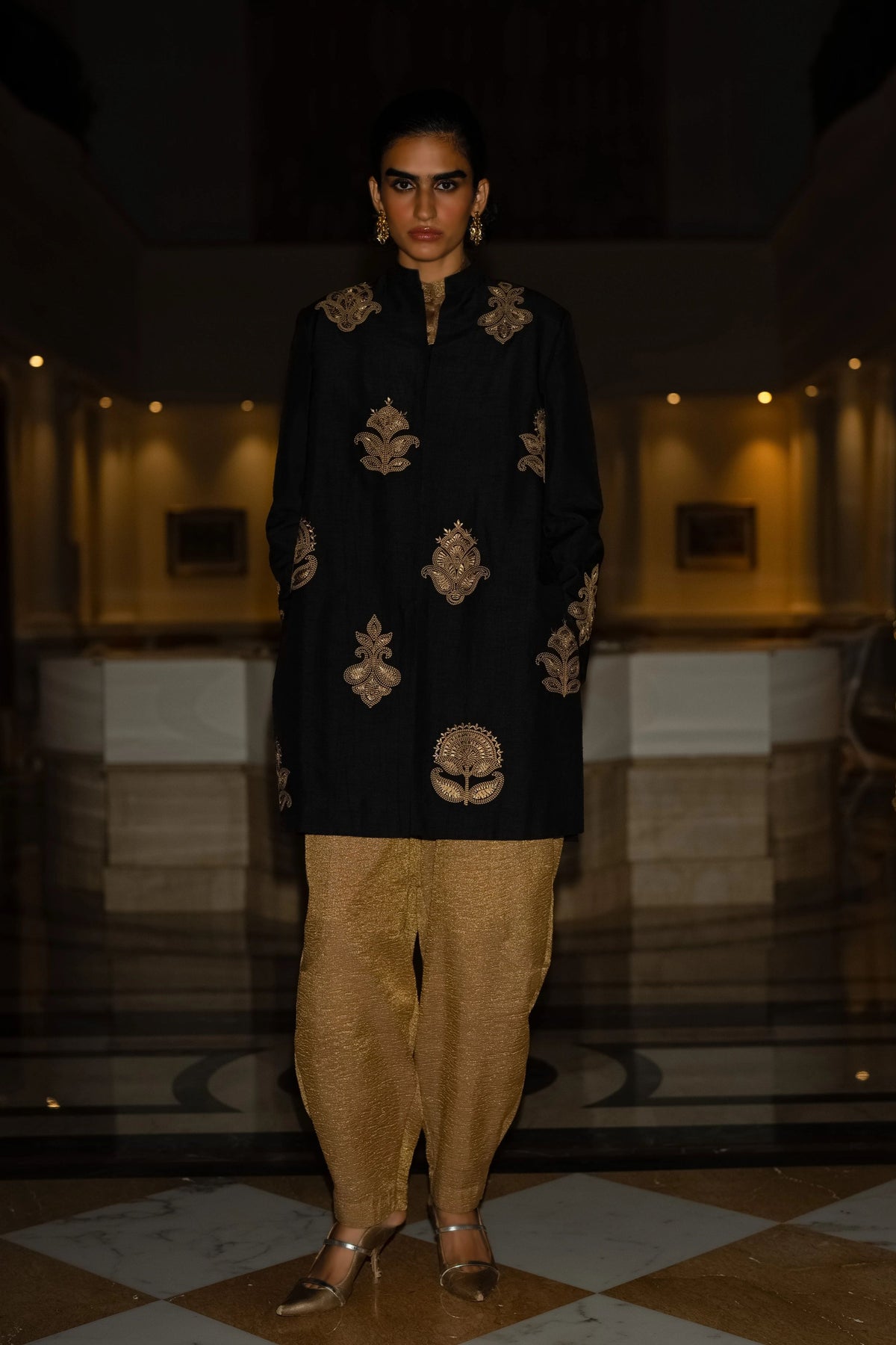 Motif Embroidered Textured Jacket