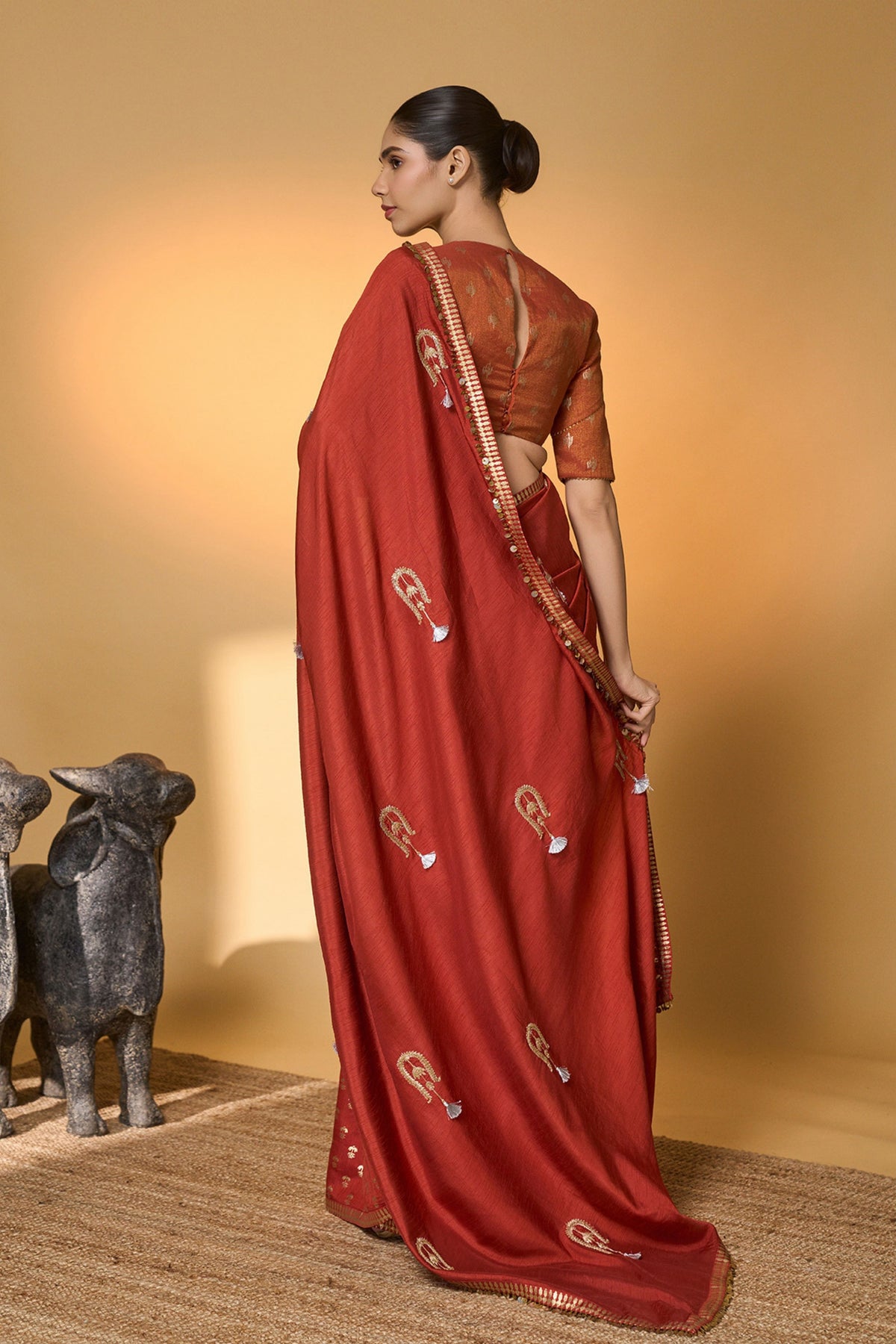 Rust Coastal Crescent Saree