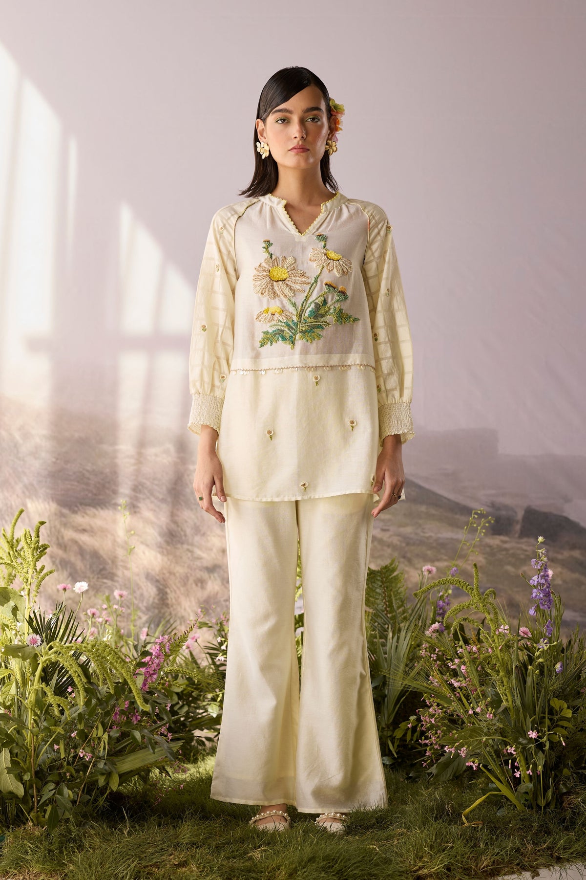 Moonlight Floral Beaded Top