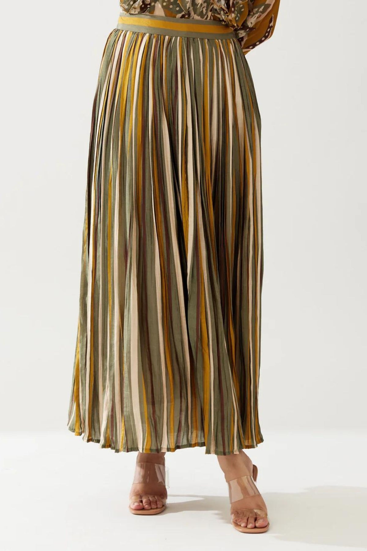 Mustard And Olive Stripe Skirt