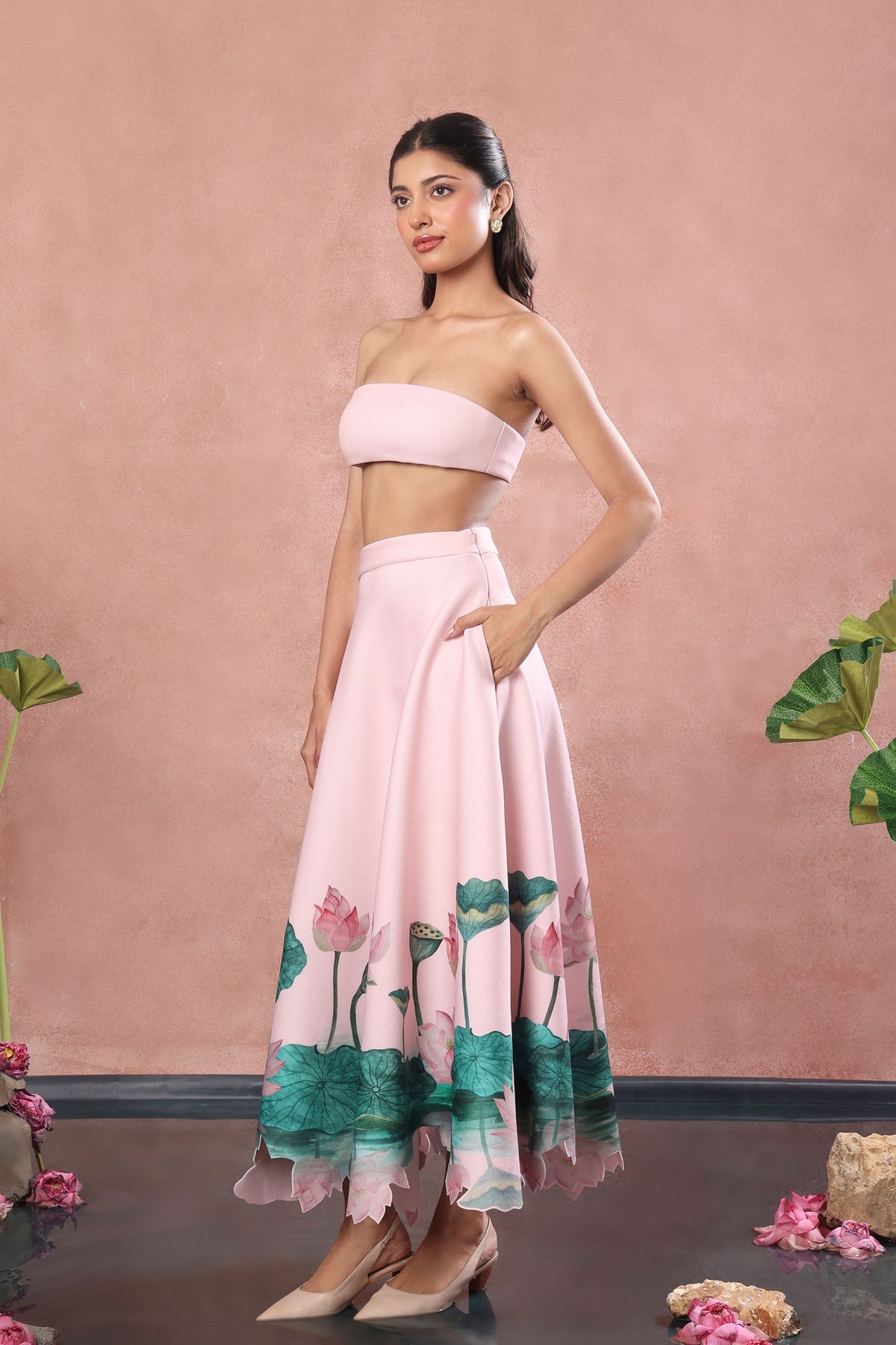 Blush Printed Skirt With Top