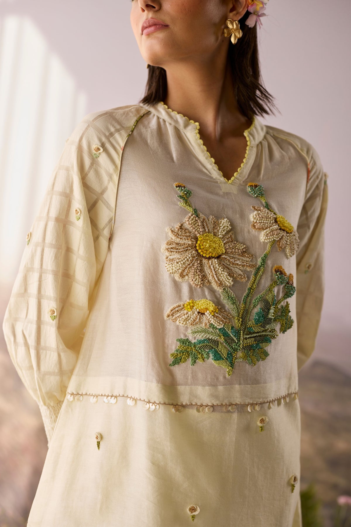 Moonlight Floral Beaded Top