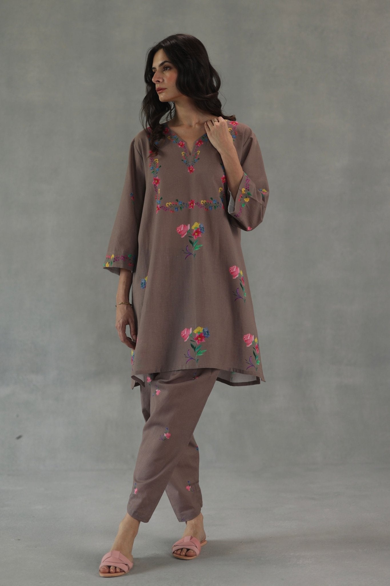 Cocoa Jardin Tunic Set - Roza Pret - Elahe
