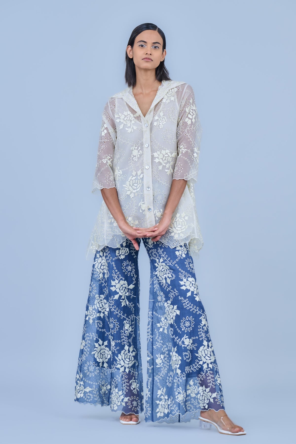Space Blue Threadwork Palazzos