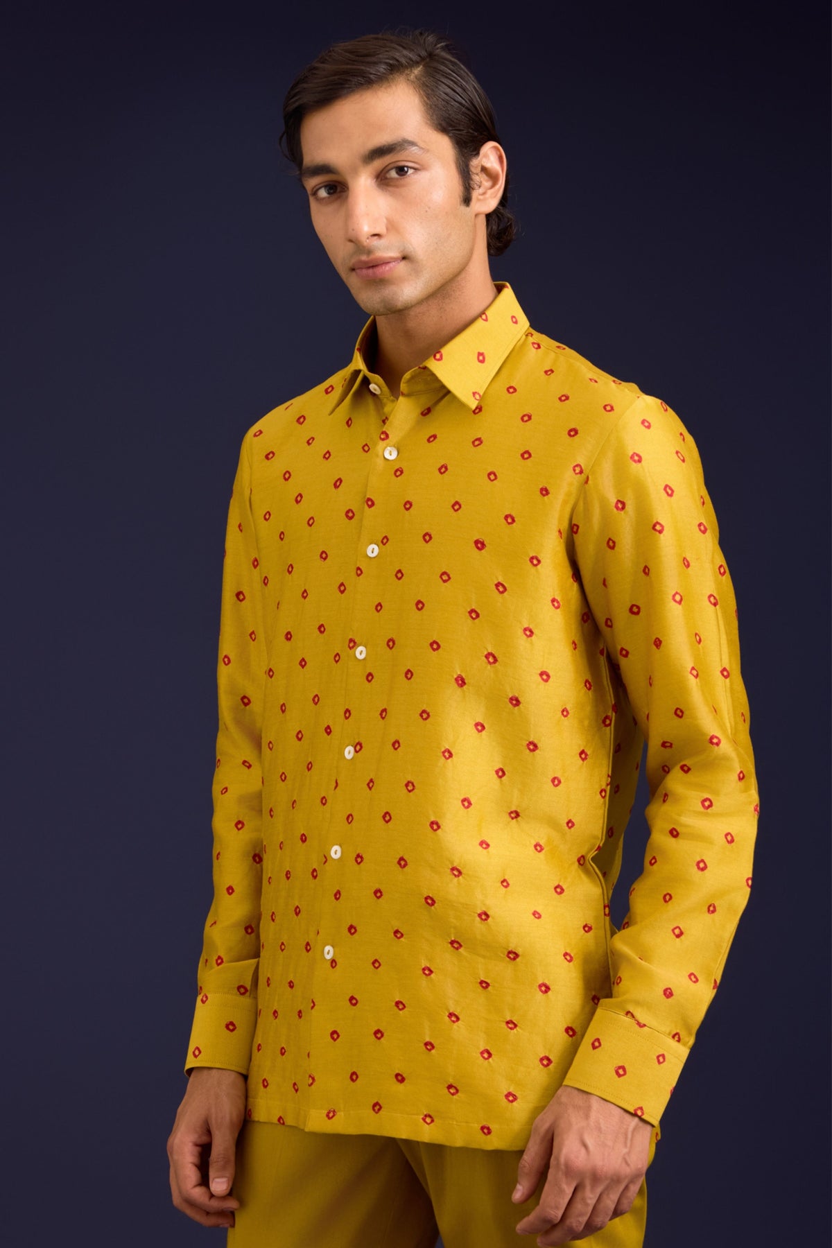 Mustard Chanderi Bandhej Bundi Set