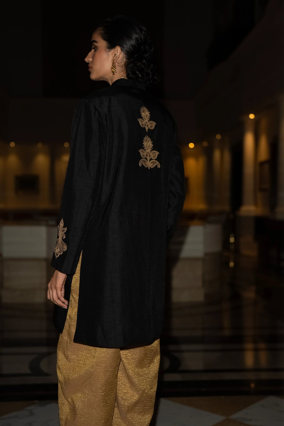 Embroidered Textured Jacket Set