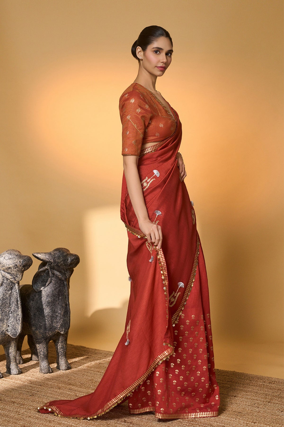 Rust Coastal Crescent Saree