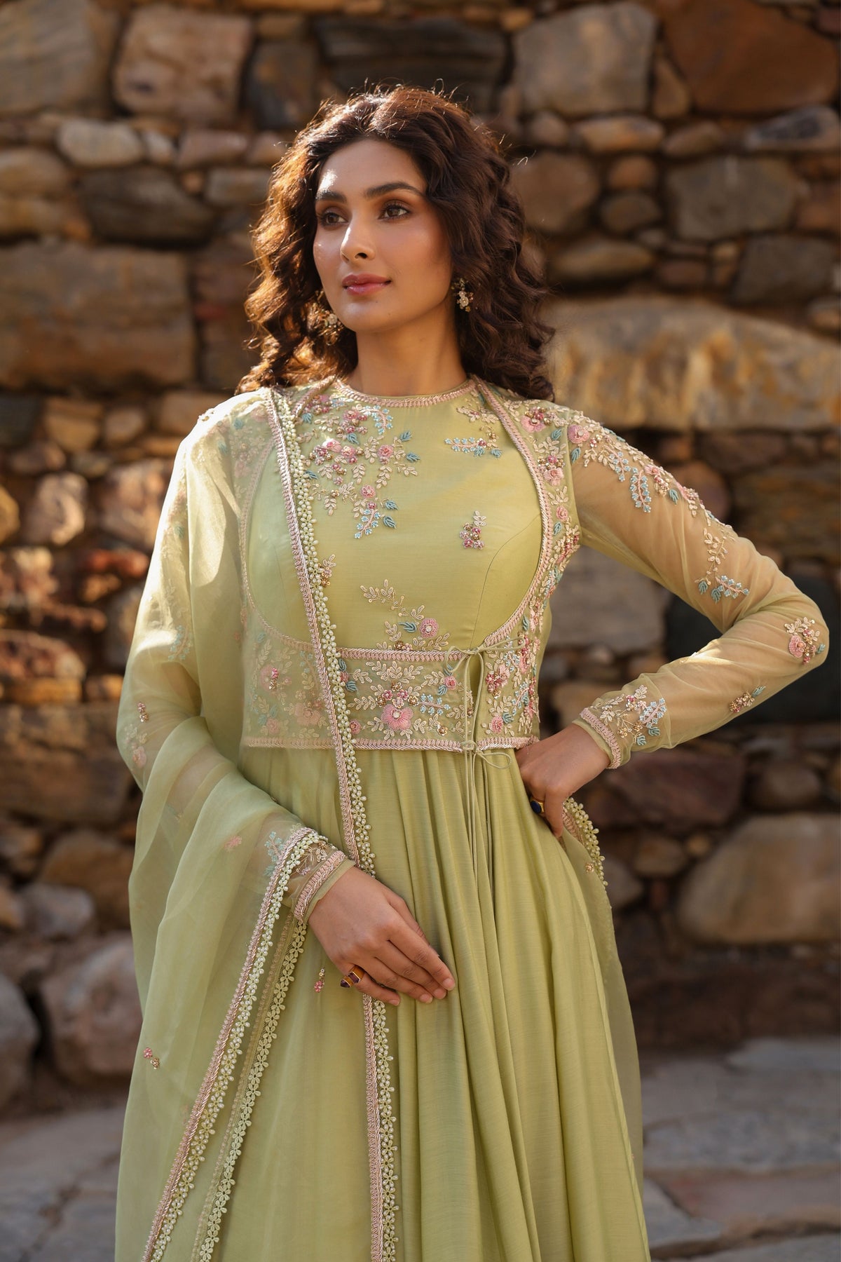 Vaayu Green Koti Anarkali Set