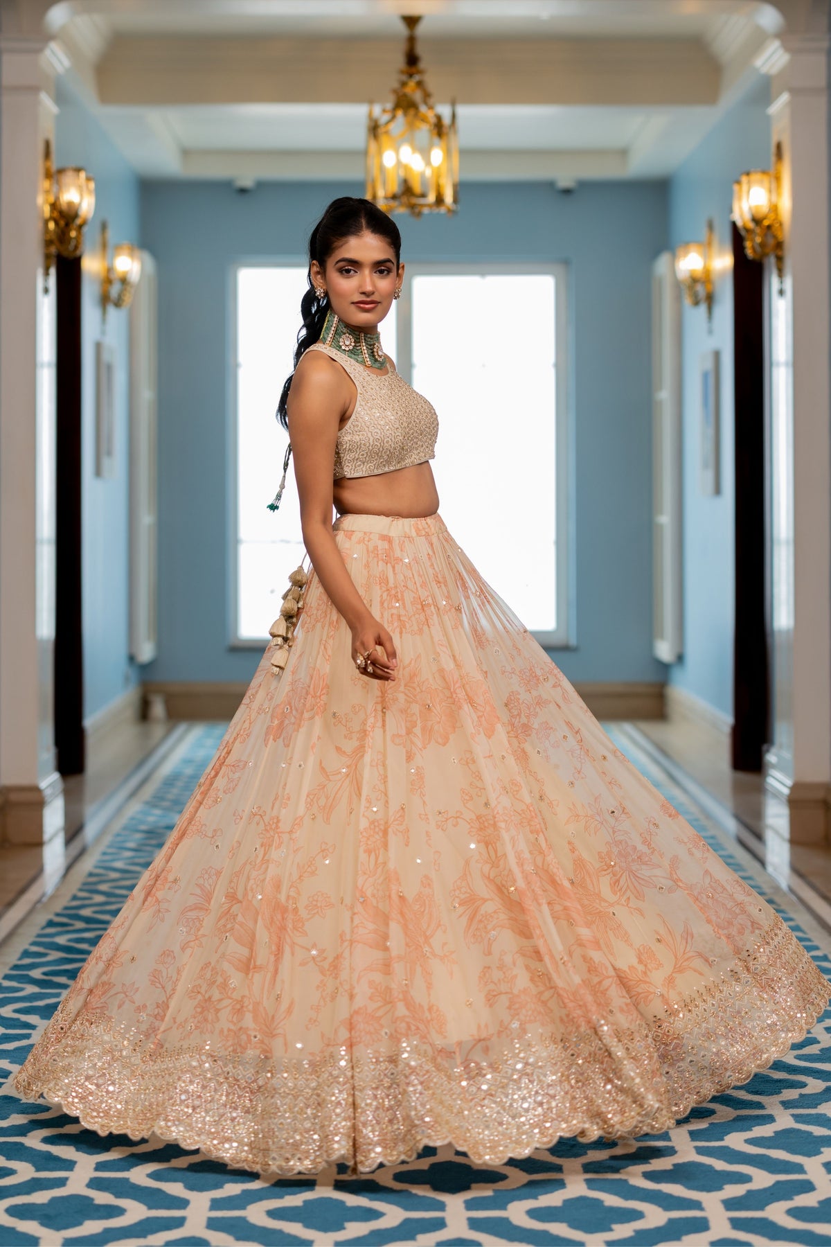 Saki Lehenga Set in Peach