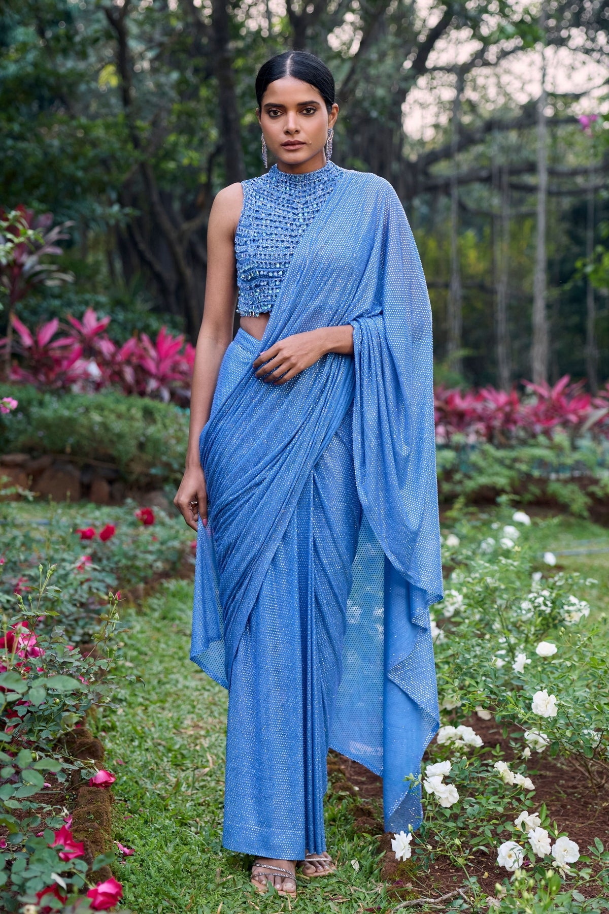Neel Tara Crystal Draped Saree Set